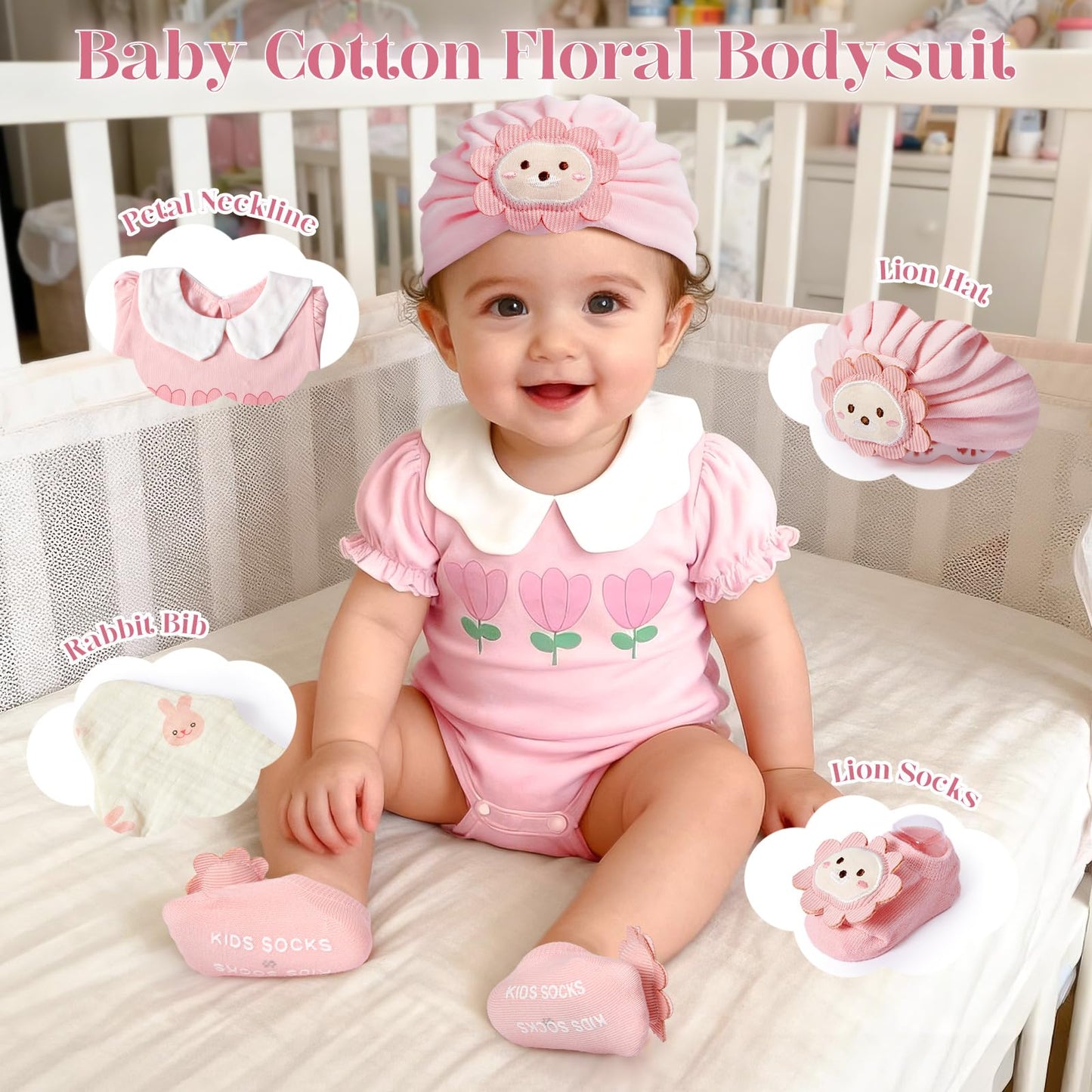 TUZT Wooden Baby Girls Gift Set, Baby Shower Gifts for Girls, Unique Newborn Essential Stuff with Blanket Onesies Lovey Bib and Socks, Gender Reveal Ideas Infant Welcome Baby Girl Shower Party
