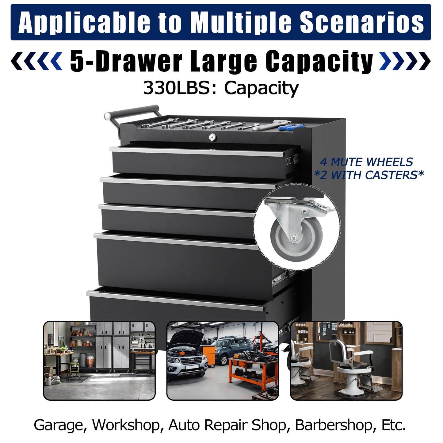 MilleLoom Professional Workstation Version 24" 5-Drawer Rolling Tool Chest - Lockable Storage Cabinet with Wheels for Workshop & Garage Organization