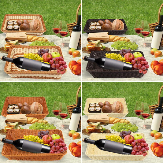 4 PCS 16x12 Inch Wicker Bread Basket, Woven Serving Basket, Tabletop Food Serving Basket for Restaurant, Bakery, Family Party, Hotel Serving, Fruits, Vegetables and Snacks(4 color)