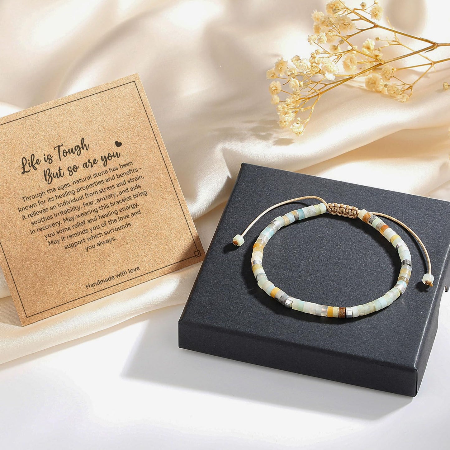 yupoxiu Inspirational Gifts Healing Natural Stone Bracelets - Thinking of You, Get Well Soon Encouragement Gifts Strength Bracelets for Women Friends Sister (Amazonite & Life is Tough)