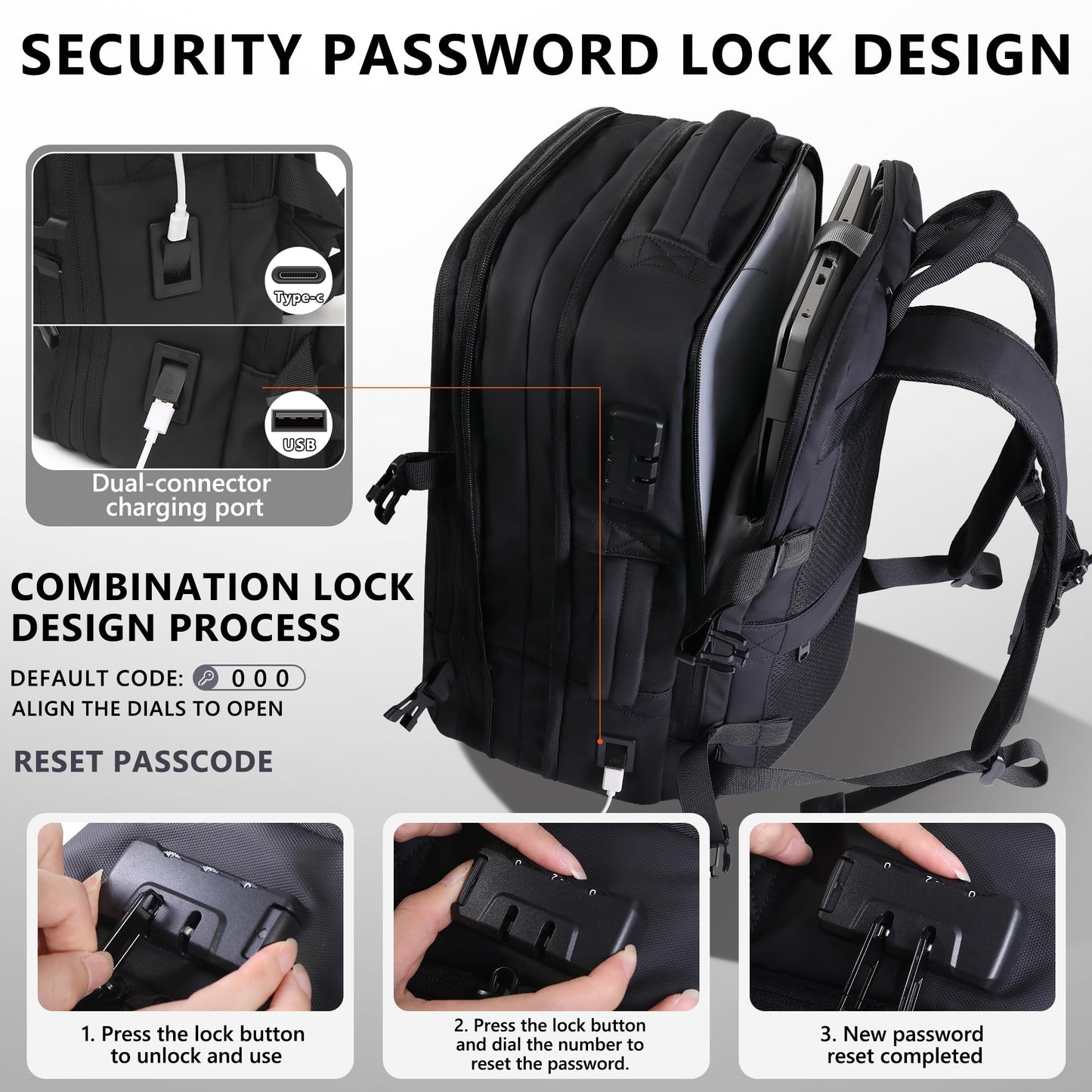Vacuum Backpack Travel with Pump, Large 80L Exapandable Air Compression Vacuum System, Available Boarding, Carry on Luggage, Water Resistant, TSA Lock and Strong Sealing Airbag for Travel, Black