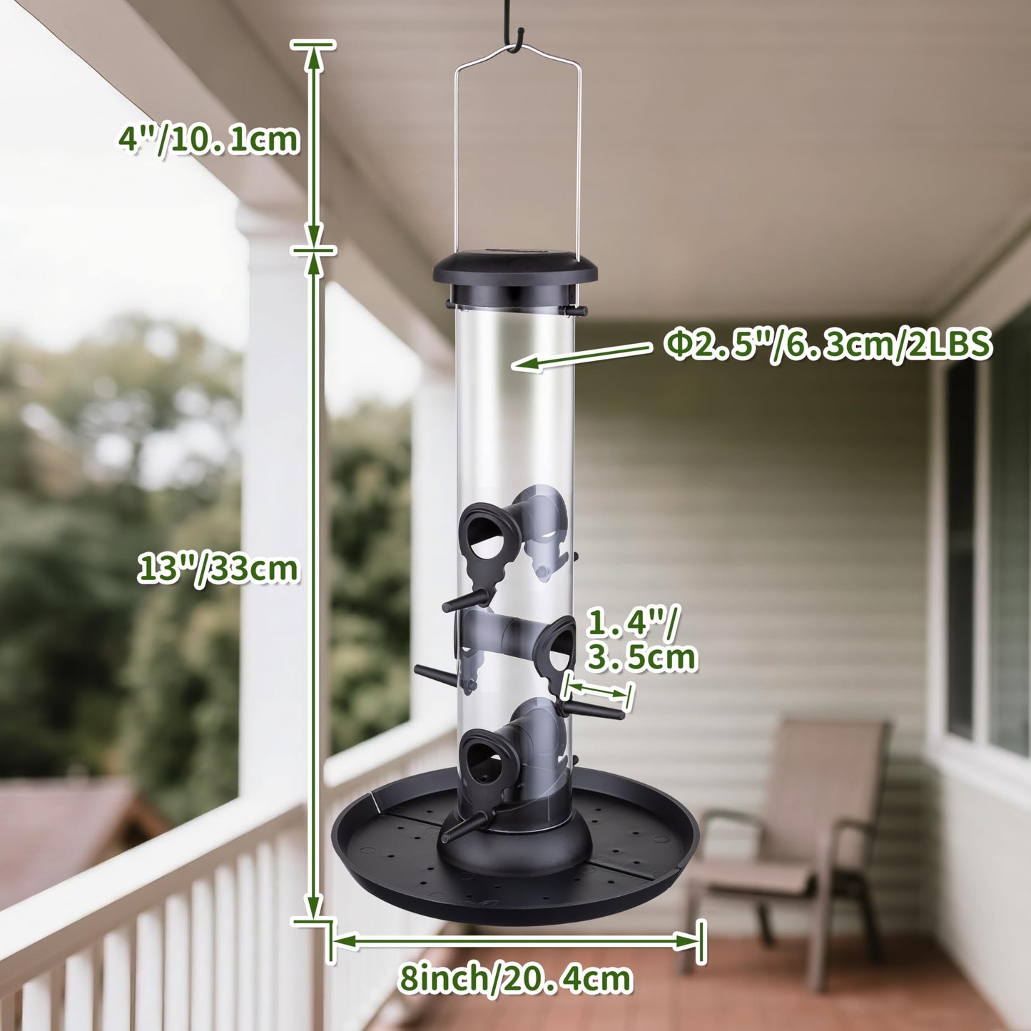 Trampgik Bird Feeders for Outdoors Seed Catcher,6 Port Wild Bird Feeders with Tray,Bird Feeders for Outside Hanging for Cardinal 13 Inch,Black,Pack of 2