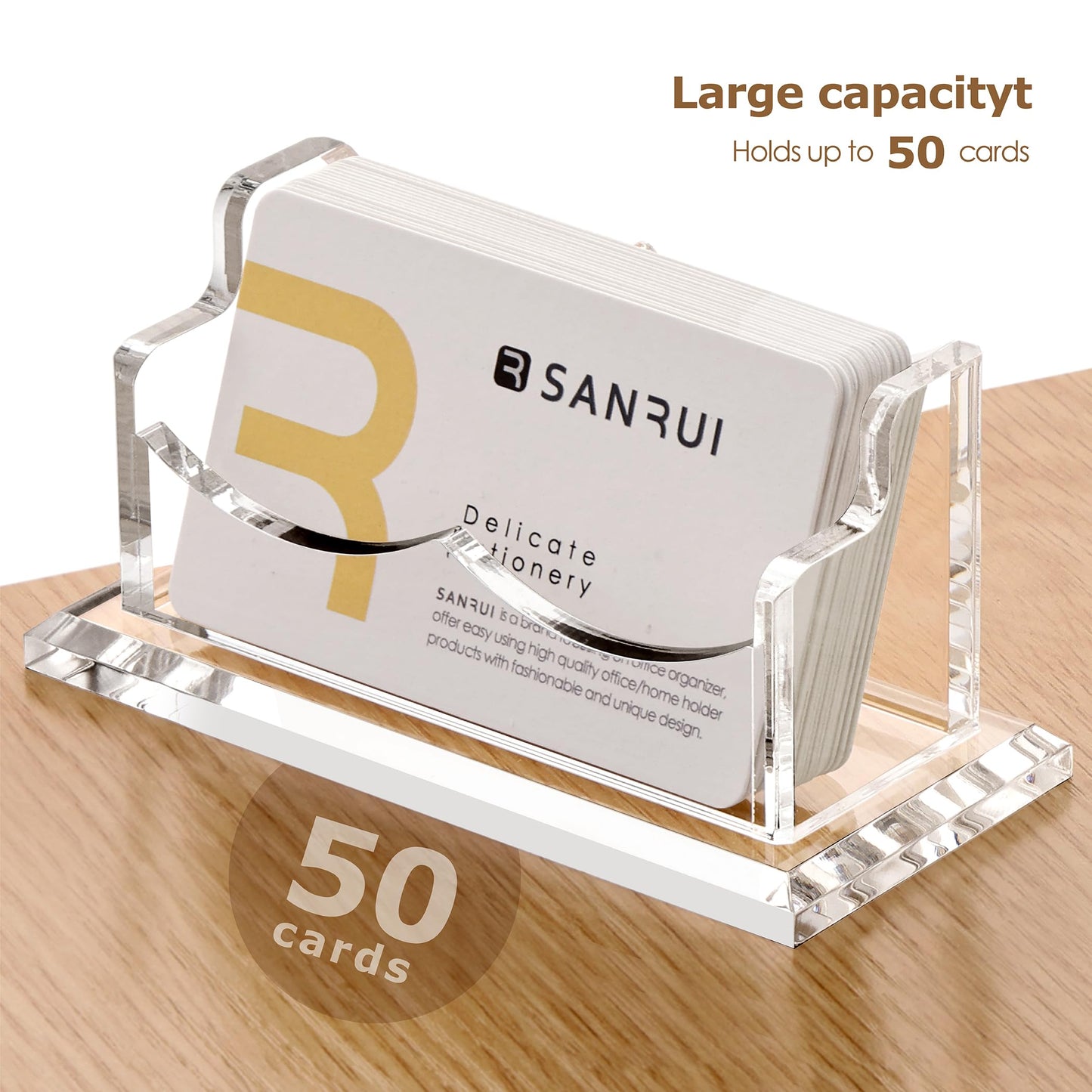 SANRUI Clear Horizontal Business Card Holder Stand for Desk, Acrylic Desktop Display Name Cards Holders Organizer Storage Rack,for Exhibition, Home, Office,1 Tier 1 Pocket, 60 Card Capacity