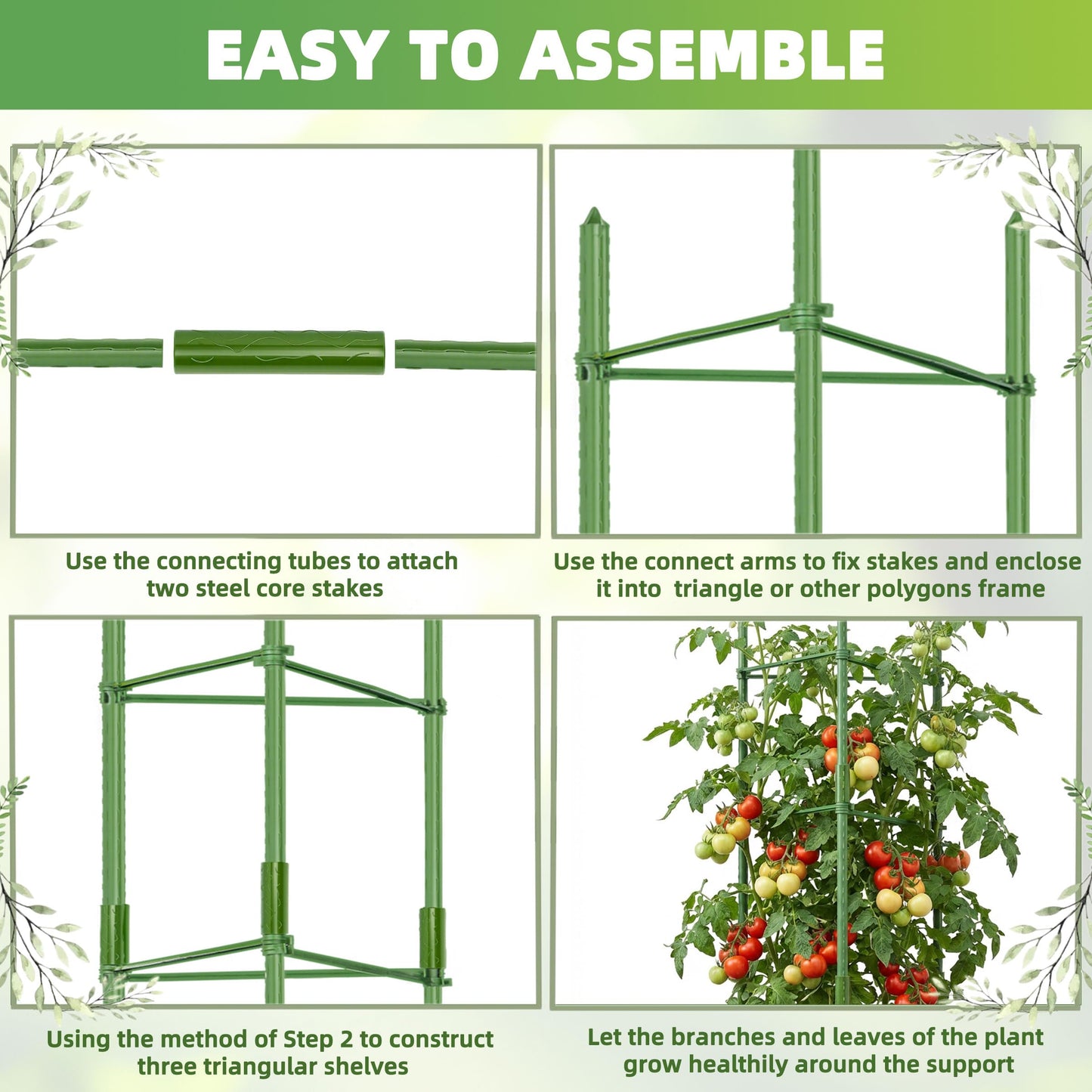 EWPJDK 4-Pack Tomato Cage for Garden Plant Support 48 INCH Garden Stakes Adjustable Tomato Cage for Climbing Plants Pots Vegetables Flowers Fruits (4, 48 Inches)