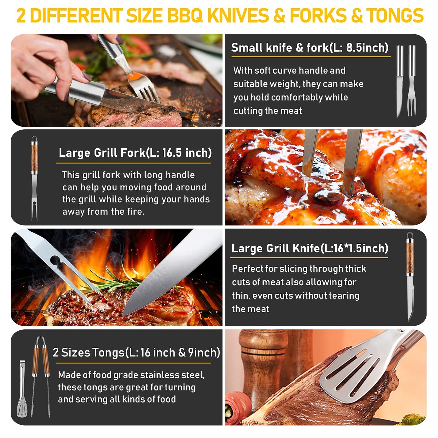 34Pcs Grill Accessories Grilling Gifts for Men, 16 Inches Heavy Duty BBQ Accessories, Stainless Steel BBQ Tools with Thermometer, Grill Mats for Backyard, BBQ Gifts Set for Men Women