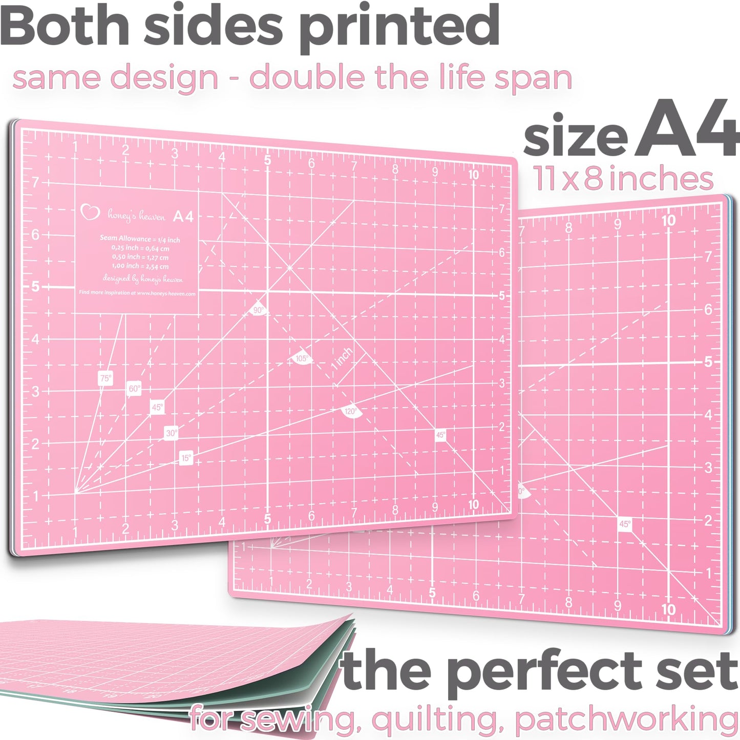 Rotary Cutter Set - Quilting Kit incl. 45mm Fabric Cutter, 5 Replacement Blades, A4 Cutting Mat, Acrylic Ruler and Craft Clips - Ideal for Crafting, Sewing, Patchworking, Crochet & Knitting (Pink, A4)