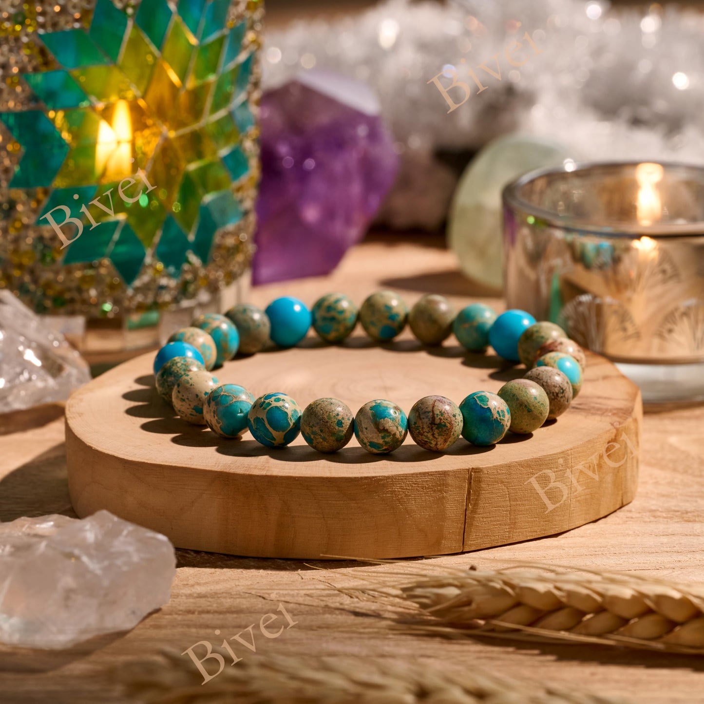 Sea Sediment Jasper - Serenity - 8mm Beaded Bracelets for Women Handmade Semi Precious Natural Stone Stretch Elastic Jewelry Yoga Protection Gifts