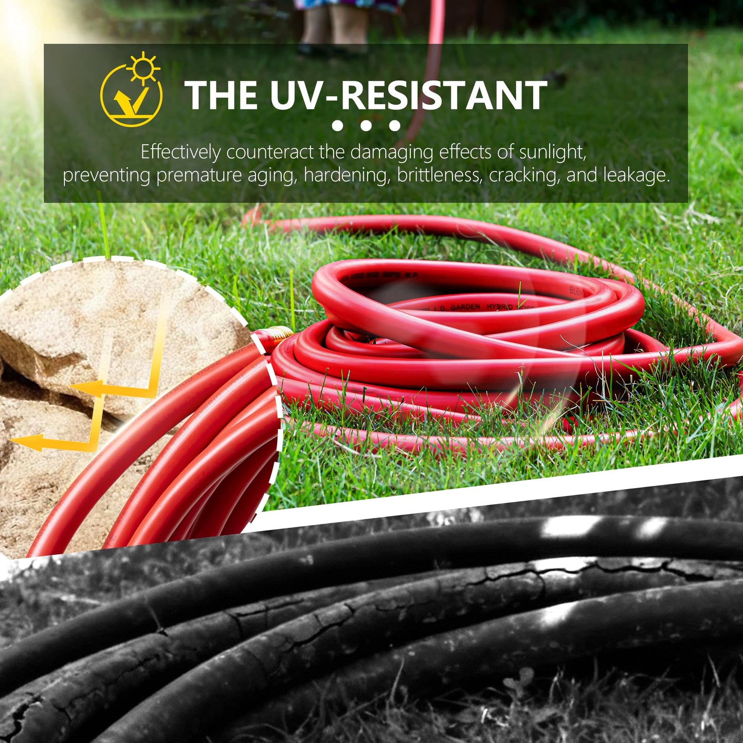 BLENDLITE 5/8" Garden Hose 50ft, -40℉ To 190℉ Hot/Cold, Heavy Duty,Flexible, 300psi Working, 1000psi Burst, 3/4" Brass Fittings with Hose Protector Coil Spring for Outdoor,Yard, Farm