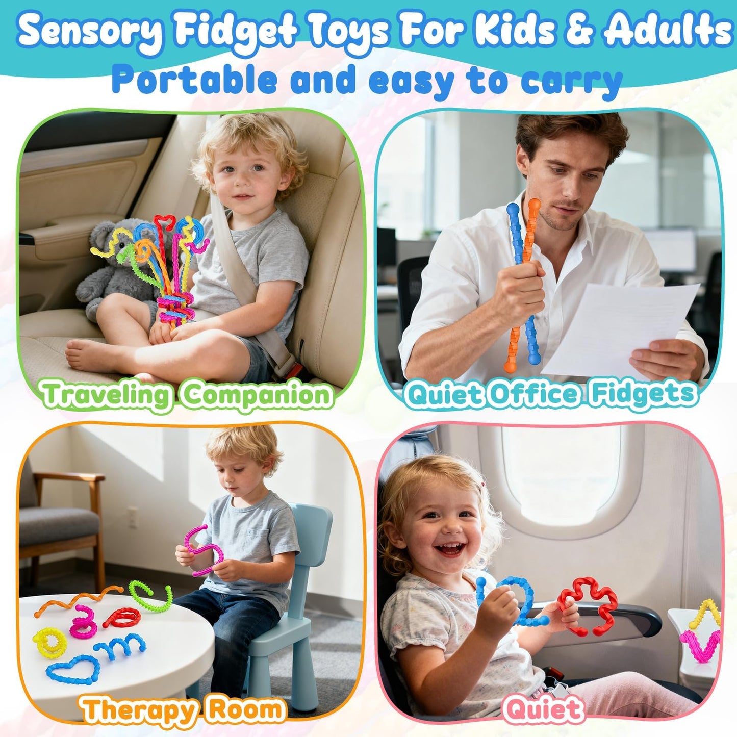 12 Pcs Fidget Toys Sensory Sticks for Kids Adults, Silicone Textured Fidget Stick for Stress Anxiety Autistic ADHD, Easter Basket Stuffers for Kids Classroom, Quiet Fidgets for Calm Down Travel