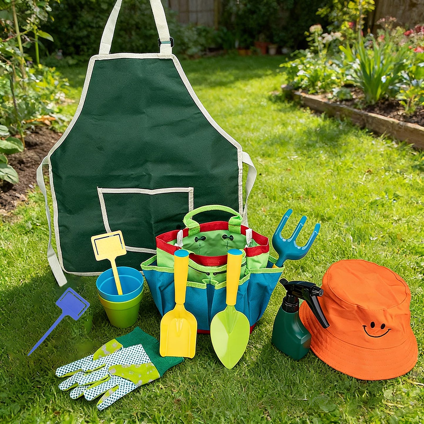 Toddler Wheelbarrow Set with 12 PCS Gardening Tool,Kids Metal Wheelbarrow Outdoor Toy for Kids Wheel Barrel Dig Sand/Dirt,Shovel Snow,Leaves (Yellow Set)