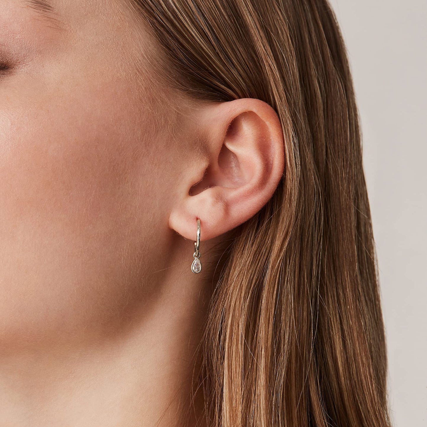 PAVOI Rhodium Plated 925 Sterling Silver Post Dangle Huggie Hoop Earrings For Women - Trendy Pear Shaped Cubic Zirconia Drop Open Hoop Earrings - Small Hinged Hammered Huggies