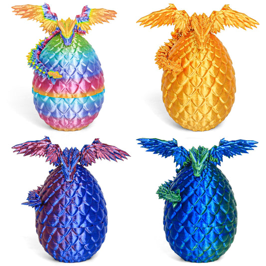 3D Printed Dragon Eggs with Dragon Inside, Easter Mystery Dragon Egg Articulated Crystal Dragon Fidget Toy, Surprise 3D Printed Dragon Egg with Wings Flying Animals Toy Easter Basket Stuffers 4PCS(A)