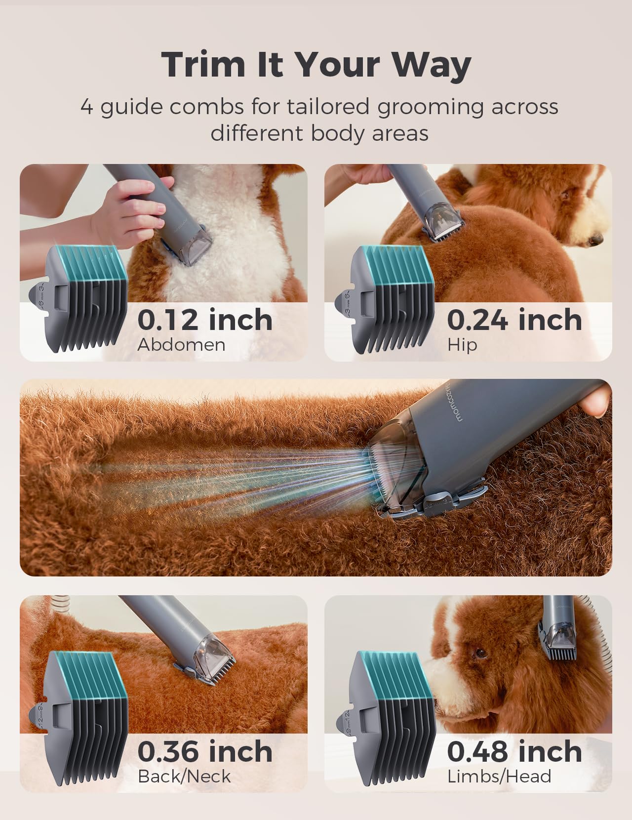 MomcozyPet Dog Grooming Kit, FurEase Dog Grooming Vacuum with Dog Clippers for Grooming, 13000Pa Powerful Dog Vacuum for Shedding Grooming with 5 Pet Grooming Tools (Iron Gray, 2.5 Liter Canister)