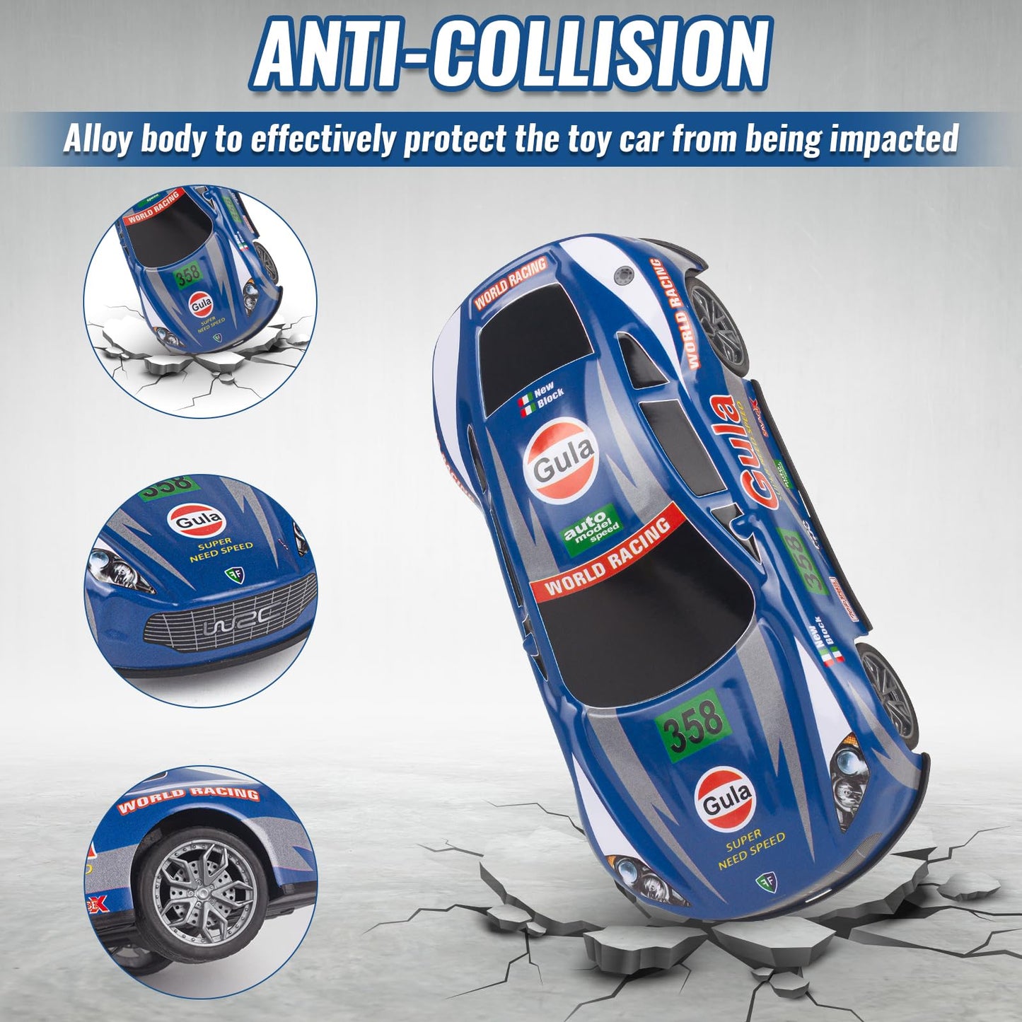7 Inch Friction Powered Car Toys Set 4 Pack Push and Go Pull Back Race Trucks Toy Cars for Toddlers 3 4 5 6 Year Old Boys Girls Kids Birthday Gifts