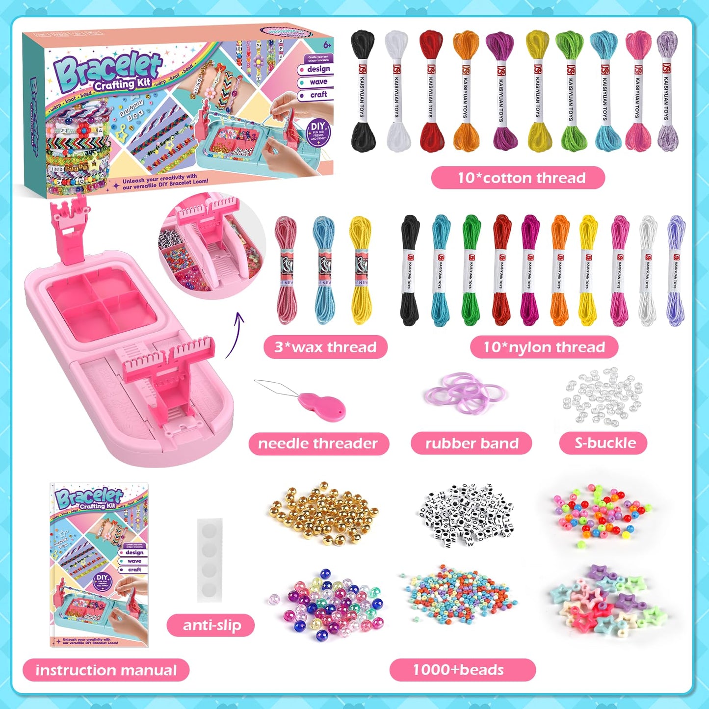 IFLOVE Arts and Crafts for Kids Ages 8-12,Friendship Bracelet Making Kit for Girl,DIY Arts and Crafts Maker for Kids,Jewelry Making Kit Christmas Gifts for Ages 6 7 8 9 10 11 12 Year Old (Rose)