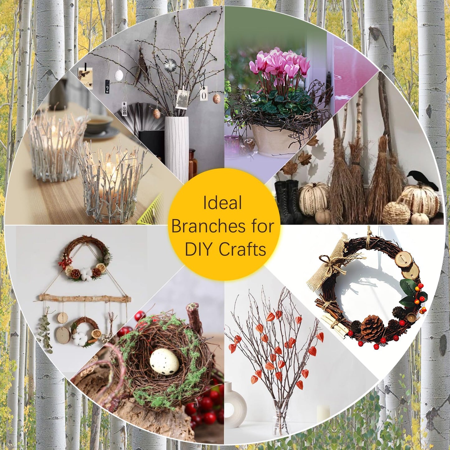 17 Inch Natural Birch Branches Dried Birch Twigs Wreath Making Supplies Dried Plants for Rustic Home Decor Easter Stems Vase Filler DIY Crafts Vases Tall Wreath Christmas Decoration Wedding (50Pcs)