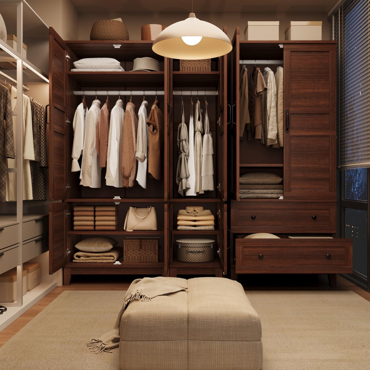 GarveeHome Armoire Wardrobe Closet with 2 Doors, Wooden Wardrobe Cabinet with Hanging Rod, 72 in Narrow Tall Clothing Armoire Cabinet with 18 Adjustable Shelves for Clothes, Bedroom, Walnut