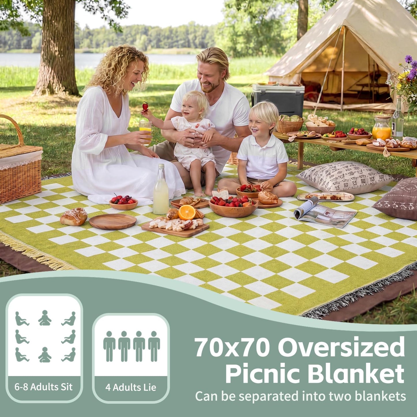 2 in 1 Extra Large Camping Blanket Outdoor Picnic Yoga Mat Lightweight Car Essential Roadtrip Gadget Rv Accessories Glamping Tent Gear Must Haves Hiking Stuff Backpacking Necessities Women Beach Gift