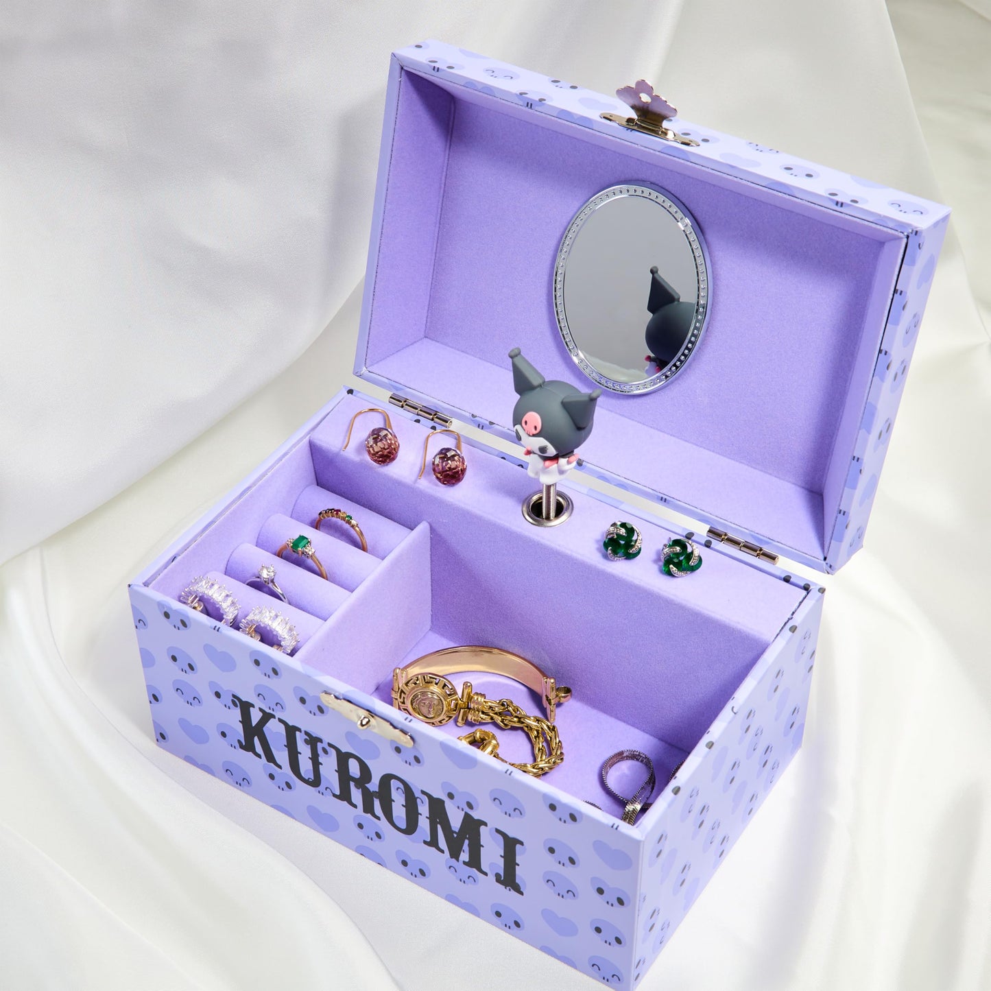 Hello Kitty Sanrio Kuromi Musical Jewelry Box for Girls Teens Women Kawaii Wind Up Music Box Jewelry Organizer Ring Holder Gifts for Women (Purple Kuromi)