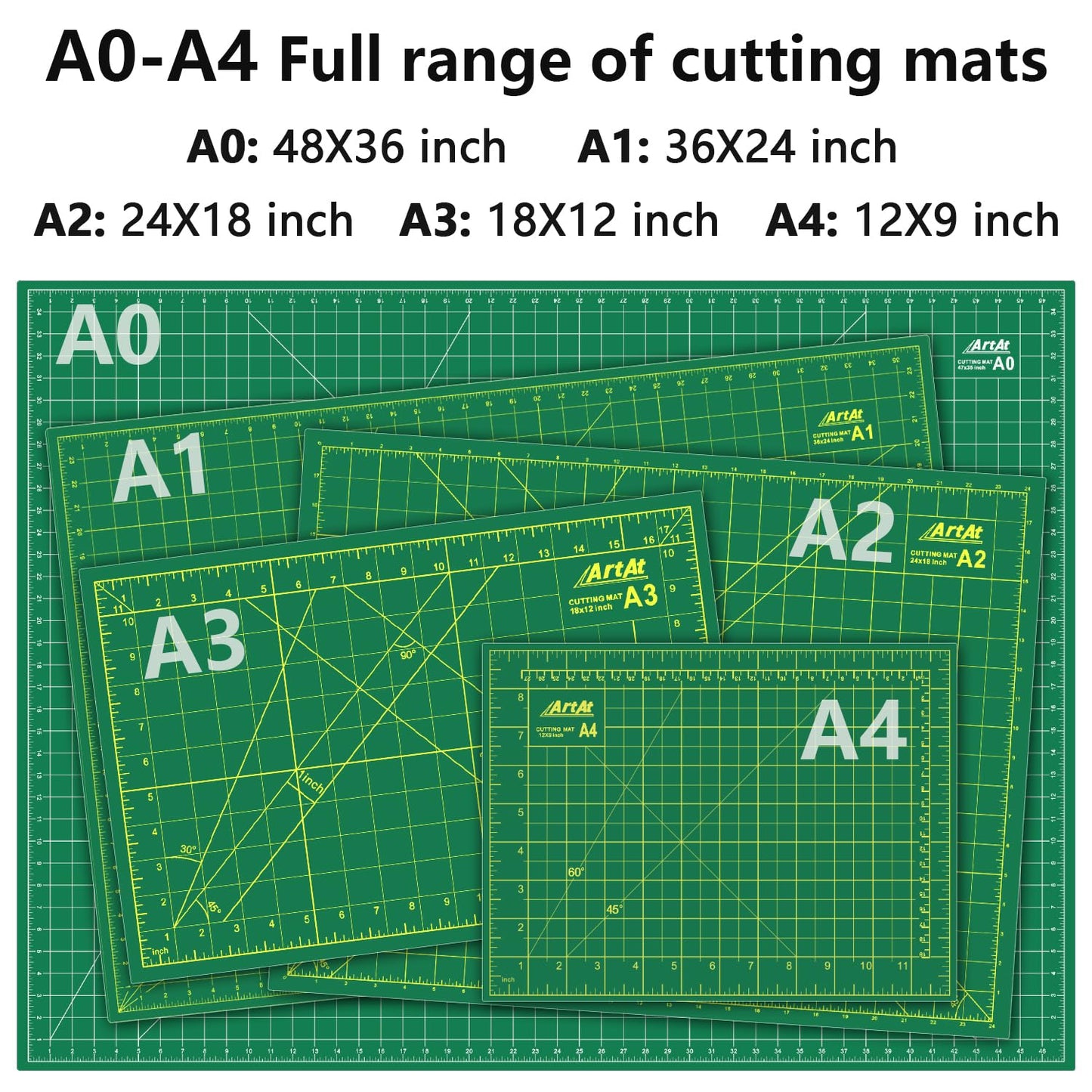 ArtAt Self Healing Cutting Mat: 24 x 36 inch Green Large 5-Ply Double-Sided Durable Non-Slip PVC Cutting Mat for Sewing Quilting Scrapbooking Art & Crafts projects…