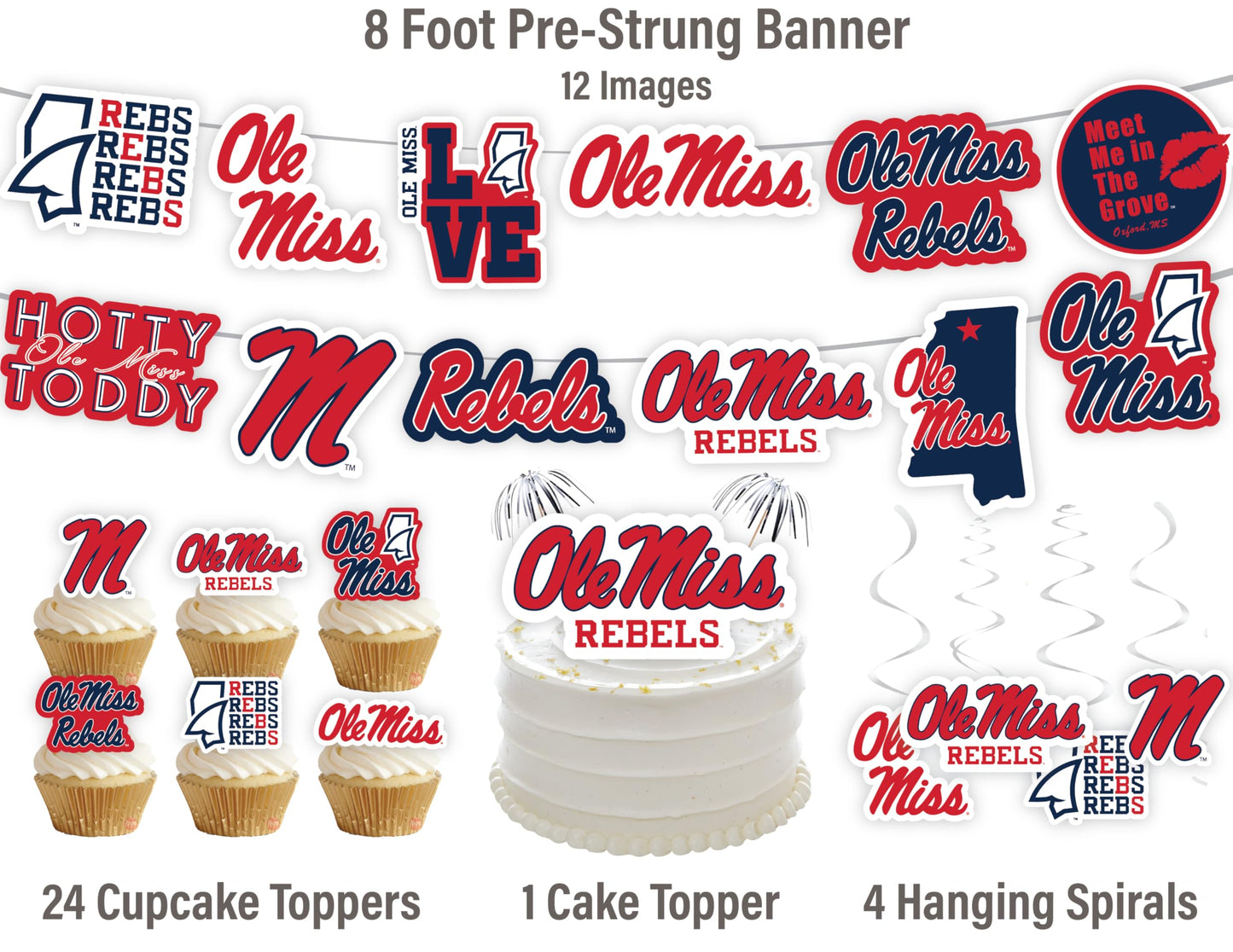 Ole Miss Party Supplies for Football, Birthday Gift, Graduation Party Banner and Cake Toppers (42 Pieces) (Ole Miss Rebels)