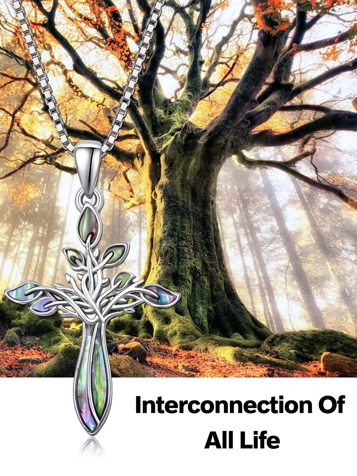 Dreamboat Cross Necklace for Women Sterling Silver Cross Pendant Tree of Life Necklace Abalone Shell Faith Confirmation Gifts Christian Religious Jewelry for Mom