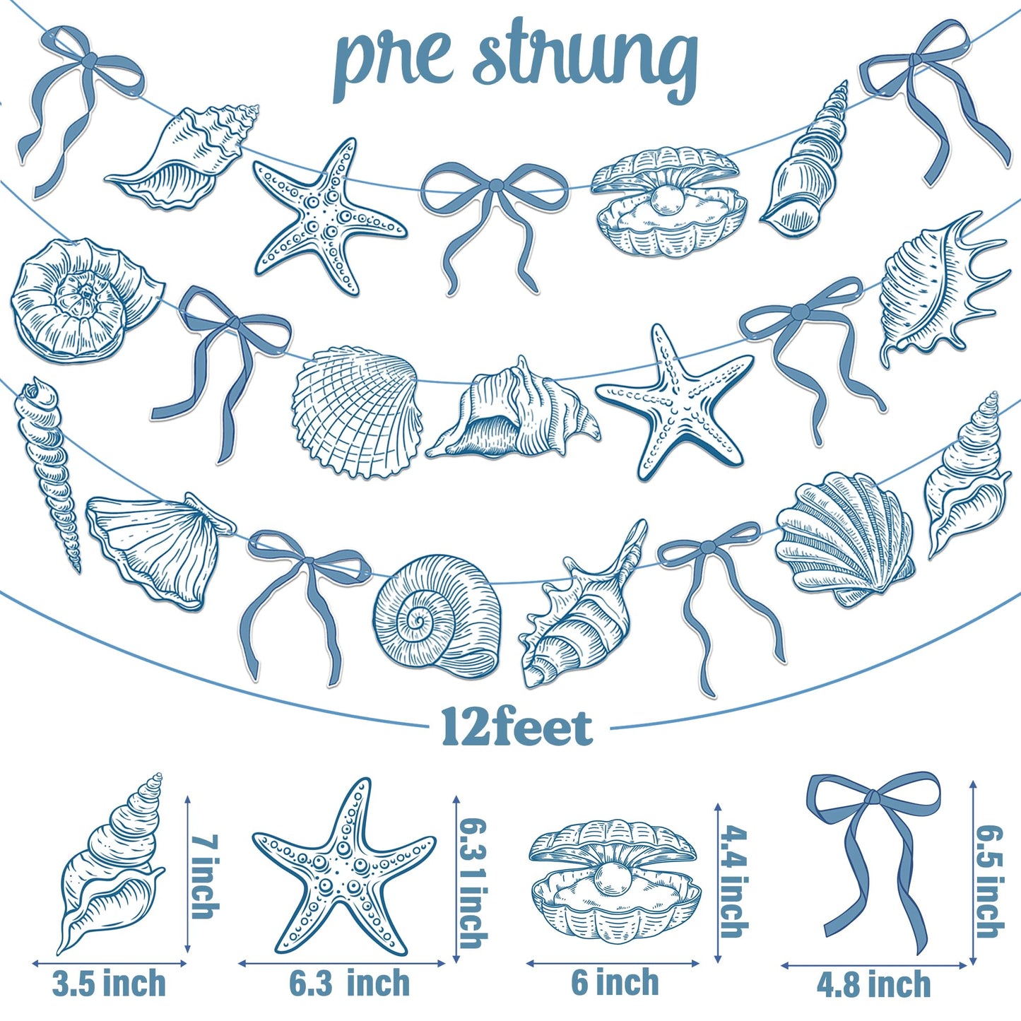 Summer Coastal Beach Party Supplies 3PCS Blue Bow Starfish and Seashell Banners Nautical Party Decor Sea Starfish Seashell Cutout Banner for Baby Shower Wedding Bachelorette Birthday Decorations