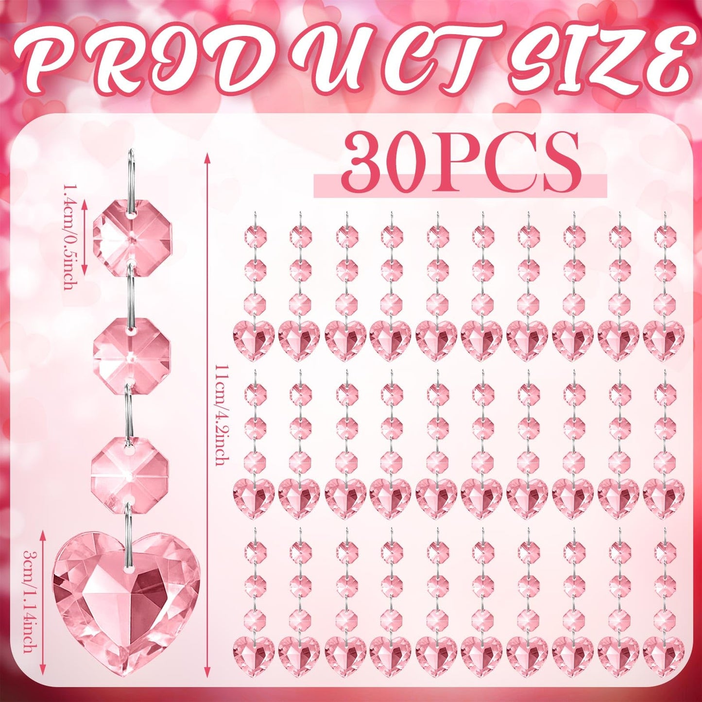 Briwooody Pink Heart Ornament Chandelier Decoration Hanging Crystal Decoration Heart Crystal Suncatcher for Mother's Day Hallway Wedding Window Tree