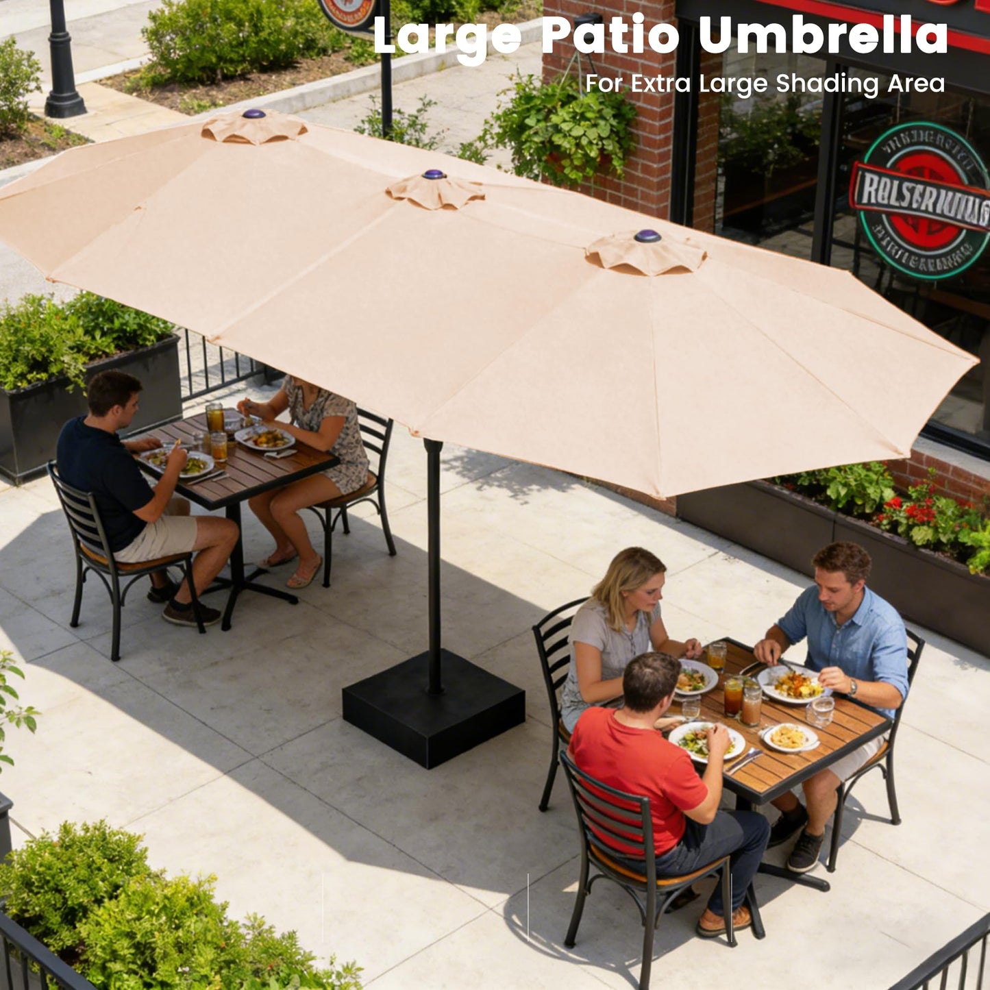 Ayge 15FT Patio Umbrella with Base,Large Outdoor Double-Sided Rectangle Umbrella with Crank Handle, Market Umbrella for Poolside Garden Deck Backyard Beach Pools,Beige