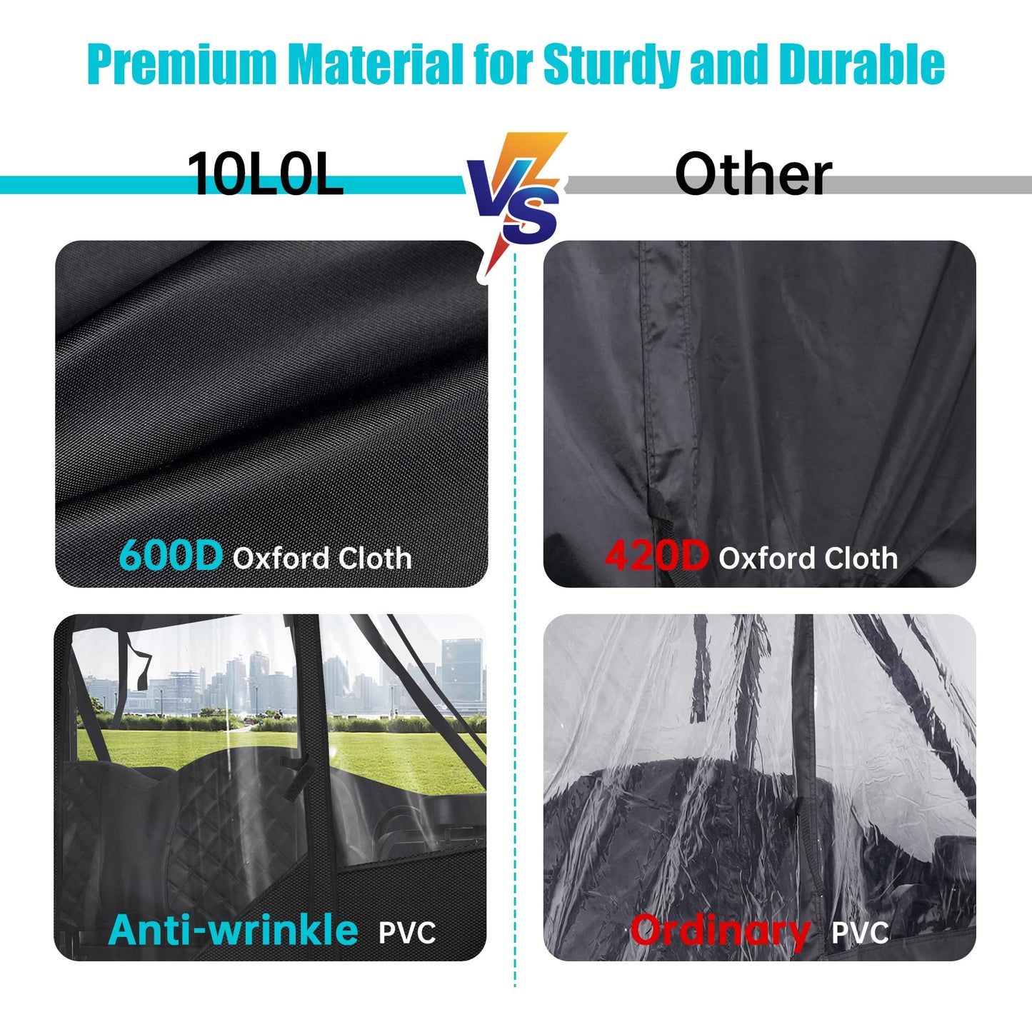 10L0L 2 Passenger Deluxe Golf Cart Driving Enclosure for EZGO TXT and RXV Model, 4-Sided Clear Window 600D Rain Cover All Weather Windproof Waterproof