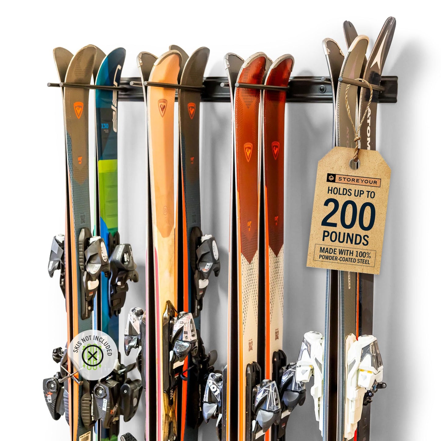 StoreYourBoard Ski Rack Wall Mount – Heavy-Duty Steel Ski Wall Mount Holds Up to 8 Pairs of Skis, Space-Saving Ski Rack for Garage, Home, or Cabin – Durable Wall Storage Organizer - Holds Up to 200lb