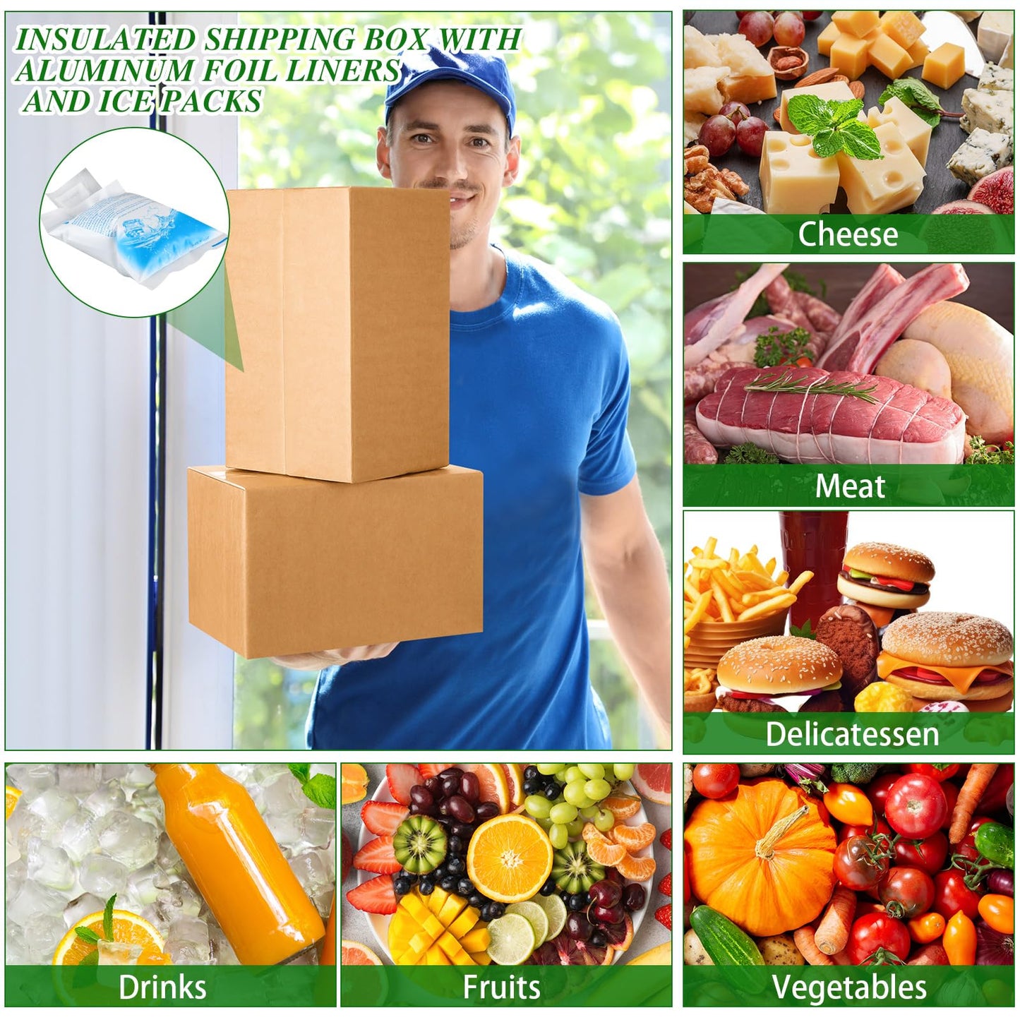 Honoson 4 Pcs Thermal Insulated Shipping Boxes for Frozen Food with Ice Pack and Aluminum Foil Liner for Shipping Big Cold Pack Cooler Mailing Boxes for Moving Hot Frozen Food (11'' X 7.3'' X 6.5'')