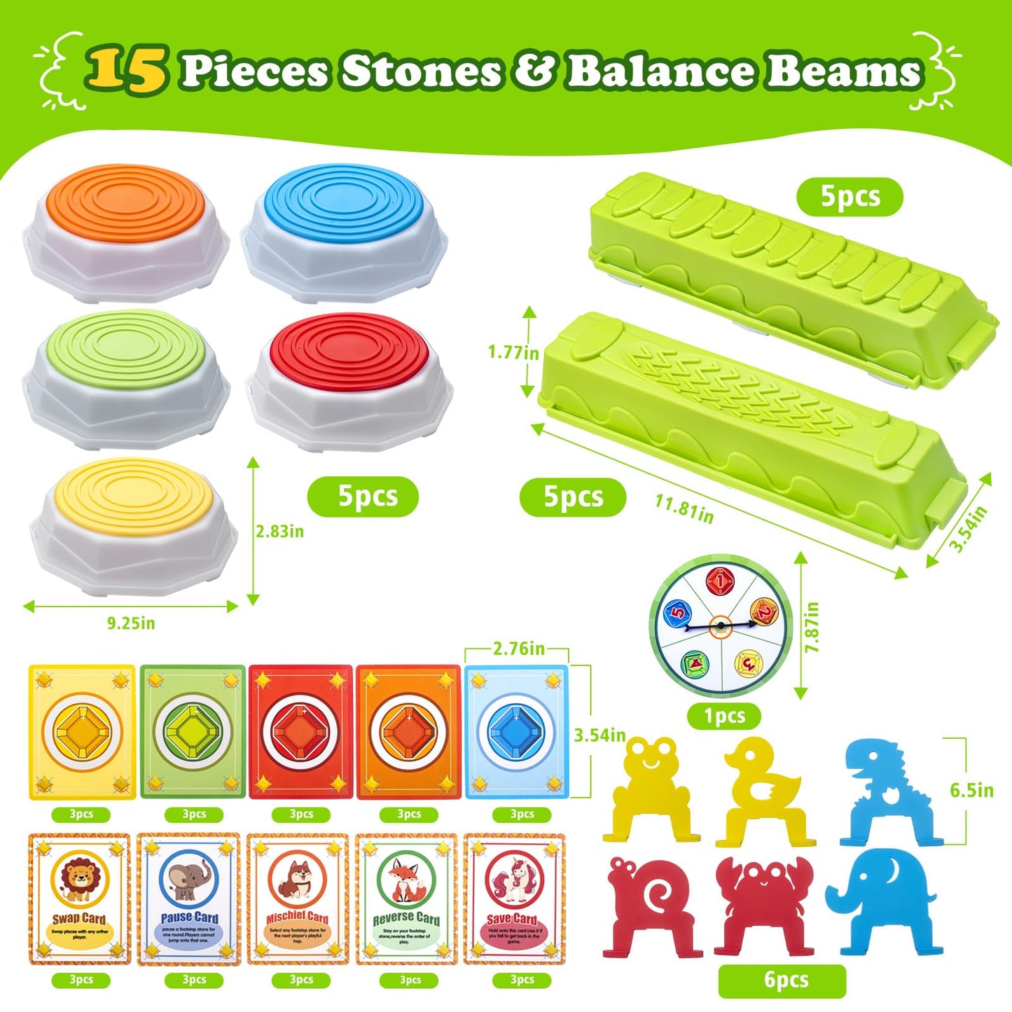 Light Up Stepping Stones for Kids, 15 piece Balance Beams Toddler Stepping Stones Obstacle Course Sensory Toys with Game Spinner and Card for Indoor Outdoor Toys Gifts for 3 4 5 6 7 8 9 Years Old Kids