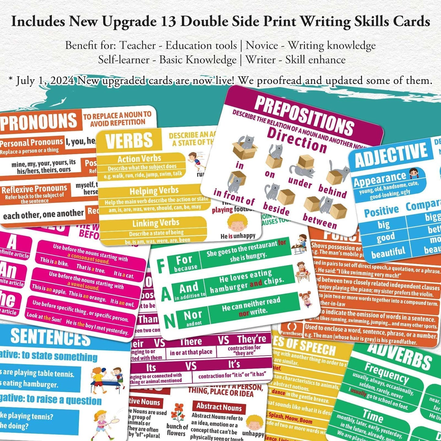 Garybank Inspiration Writing Prompt Dice - W/13 Writing Skill Cards and 200 Character & Event Cards - Storytelling Game for Kids, Writer & Teachers - Creation Set of 9 Story Cubes - Gifts for Writers