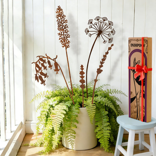 5-Pack Rustic Metal Decorative Garden Stakes, Multiple Nature-Inspired Designs, Metal Flowers Indoor&Outdoor Garden Decor, Gift-Boxed Yard Art for Pots, Planters Flower Beds (Wildflower Mix Set)