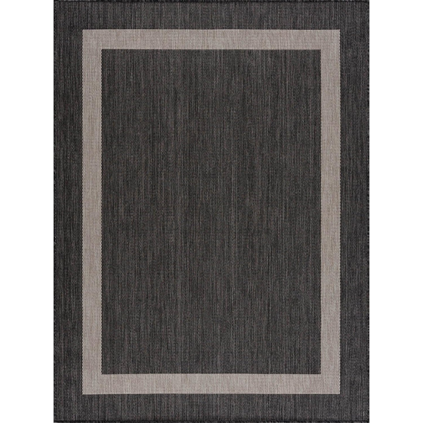 CAMILSON Outdoor Rug 9x12, Large Modern Outside Rugs for Patios Porches Waterproof Durable Washable Non-Shedding, Easy-to-Clean Indoor Outdoor Area Carpet (9 x 12, Bordered - Dark Gray/Light Gray)