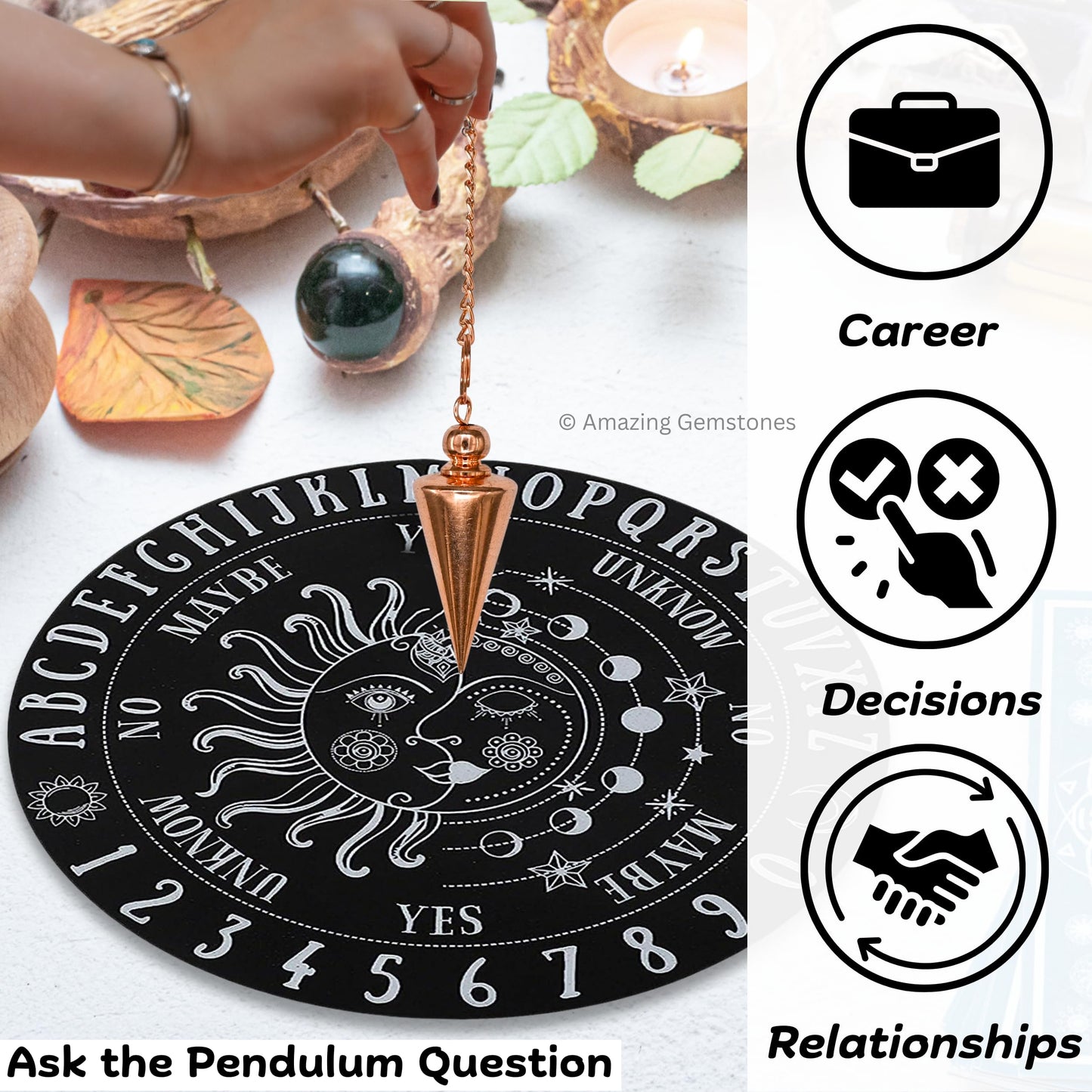 Amazing Gemstone Healing Metal Pendulums for Divination, Copper Cone with Ball Head Steel Copper Pendulum High Energy Pendulo de Bronce Pendulos de Mesa MP86