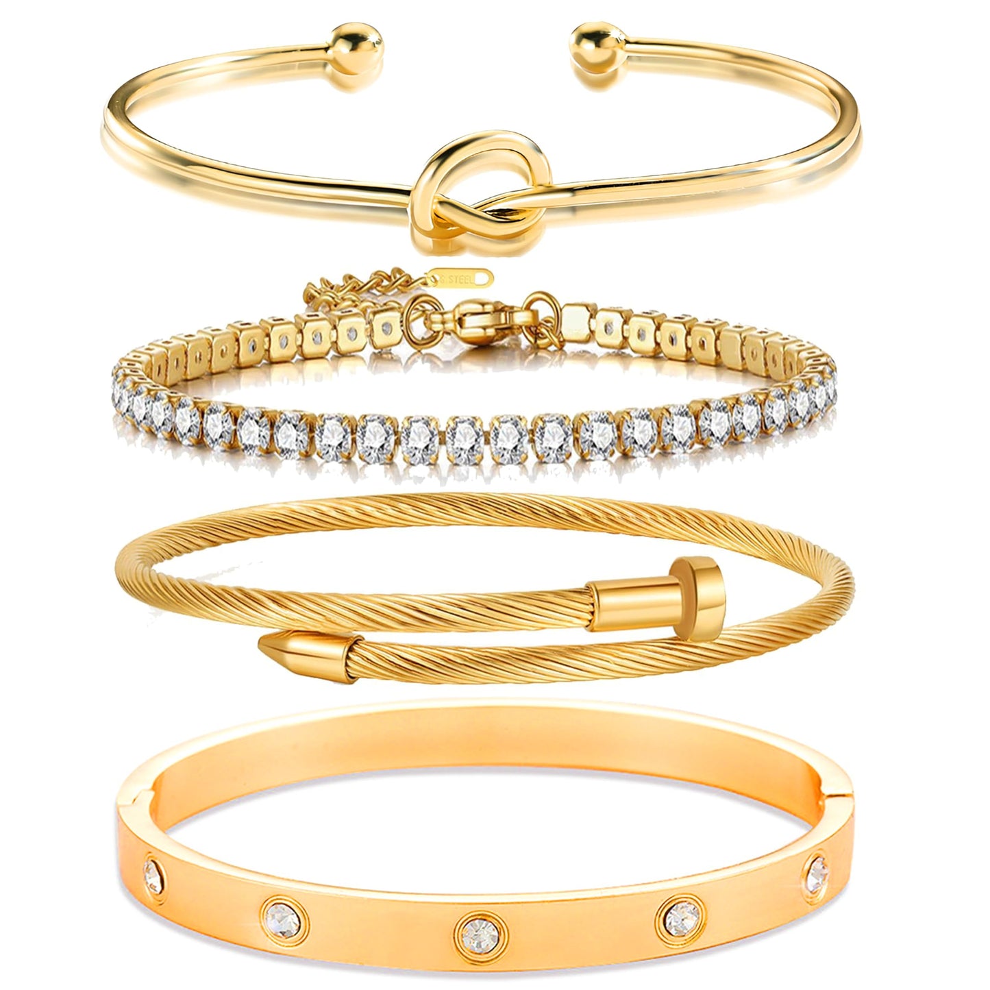 Lamdo 18K Gold Plated Womens Stackable Floral Gold Clover Bracelets Set Love Bangle Bracelets Non Tarnish, Gold Bracelet Set Trendy Jewelry,Gifts for Women's Day and Mother's Day