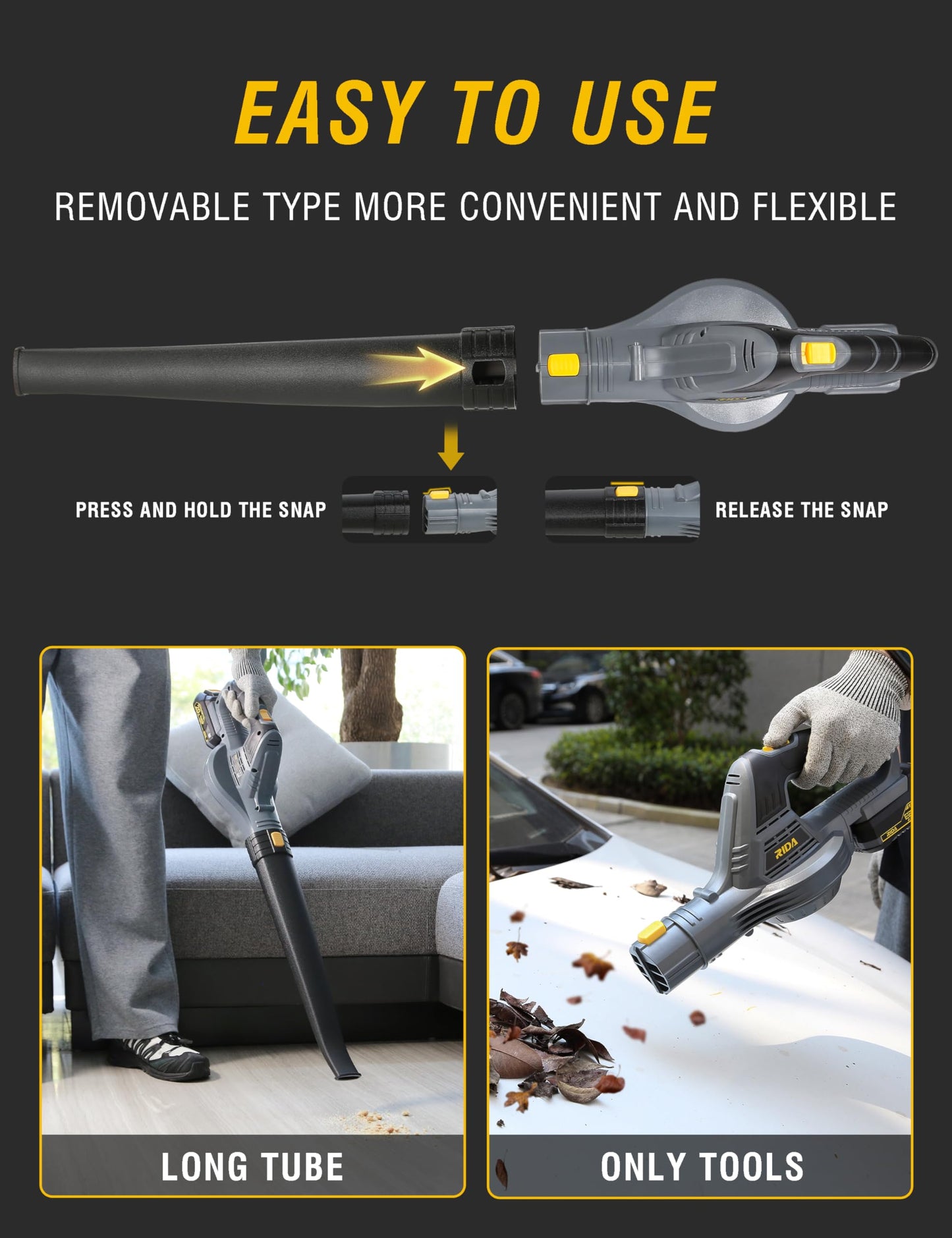 RIDA Lightweight Cordless Leaf Blower, Handheld Electric Blower with 2Pcs 2.0Ah Batteries & Fast Charger, Portable for Lawn Patio Yard Car Dust Cleaning, Easy Operation for Women & Seniors