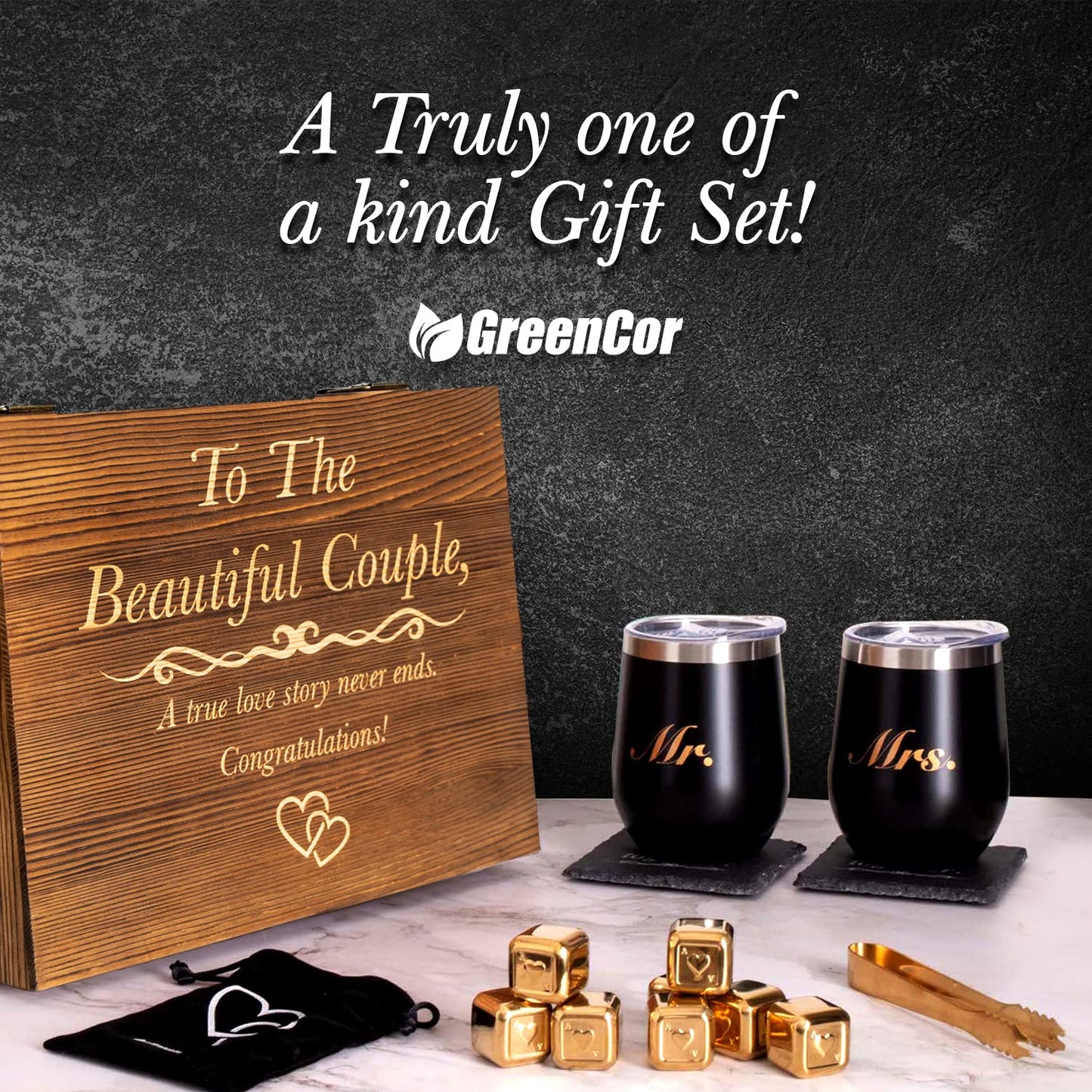 Unique Engagement for Couples - Engagement Wine Tumbler Gift Set - ‘To The Beautiful Couple’, Bridal Shower Set for Her - Wedding Set for Couple - Mr and Mrs Tumbler Set
