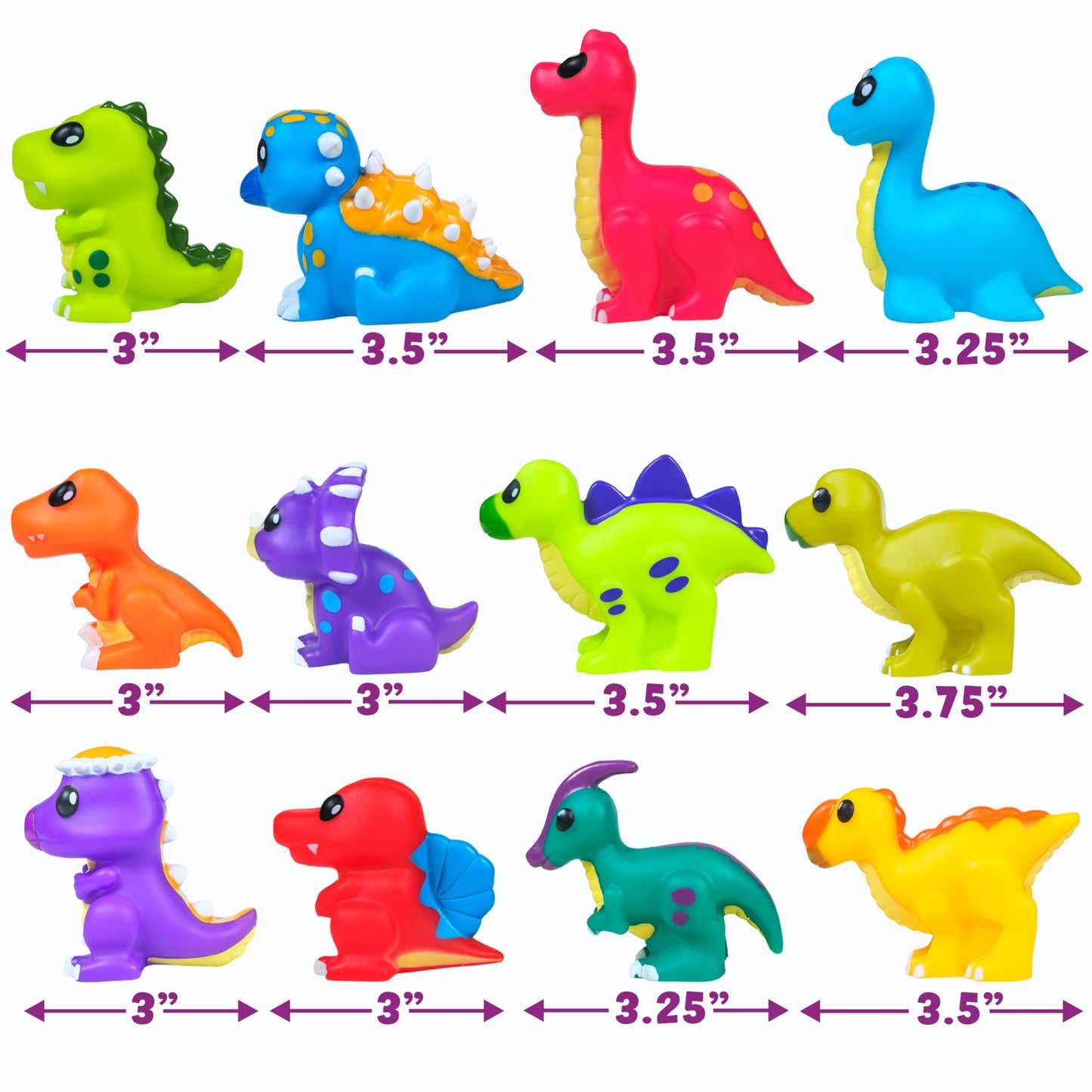 Tub Works® Dinosaur Mold Free Bath Toys, 12 Pack | Sealed, No Hole Bath Toys Design Keeps Moisture Out | Soft, Squeezable & Float on Water | Easy-Grip Baby & Toddler Bath Toy Set | Baby Pool Toys