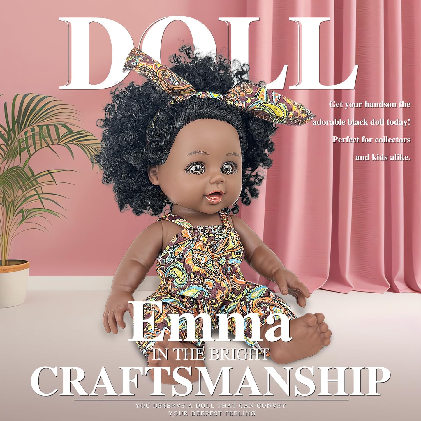 Nice2you Black Baby Doll, 10 inch American African Girl Doll with Dress, Realistic Reborn for Kids Aged 2 3 4 5 6, Silicone Small Toy Curly Hair Birthday Gift, Brown, BD-1