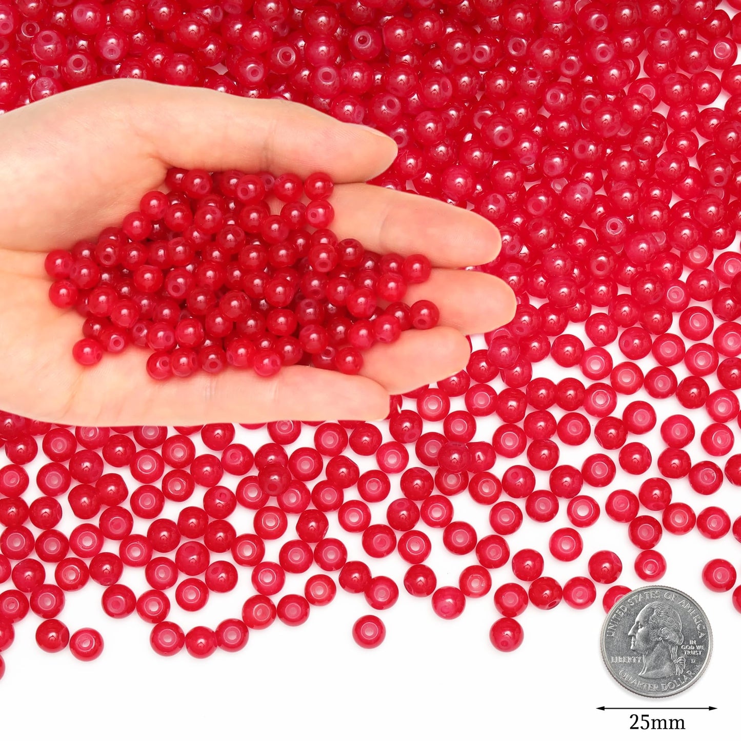 NUKAYAI 500Pcs Red Glass Beads for Bracelets, 6mm Round Glass Crystal Beads for Bracelet Jewelry Making Kits and DIY Crafts Earring Necklaces Suitable for Beginners(Red)