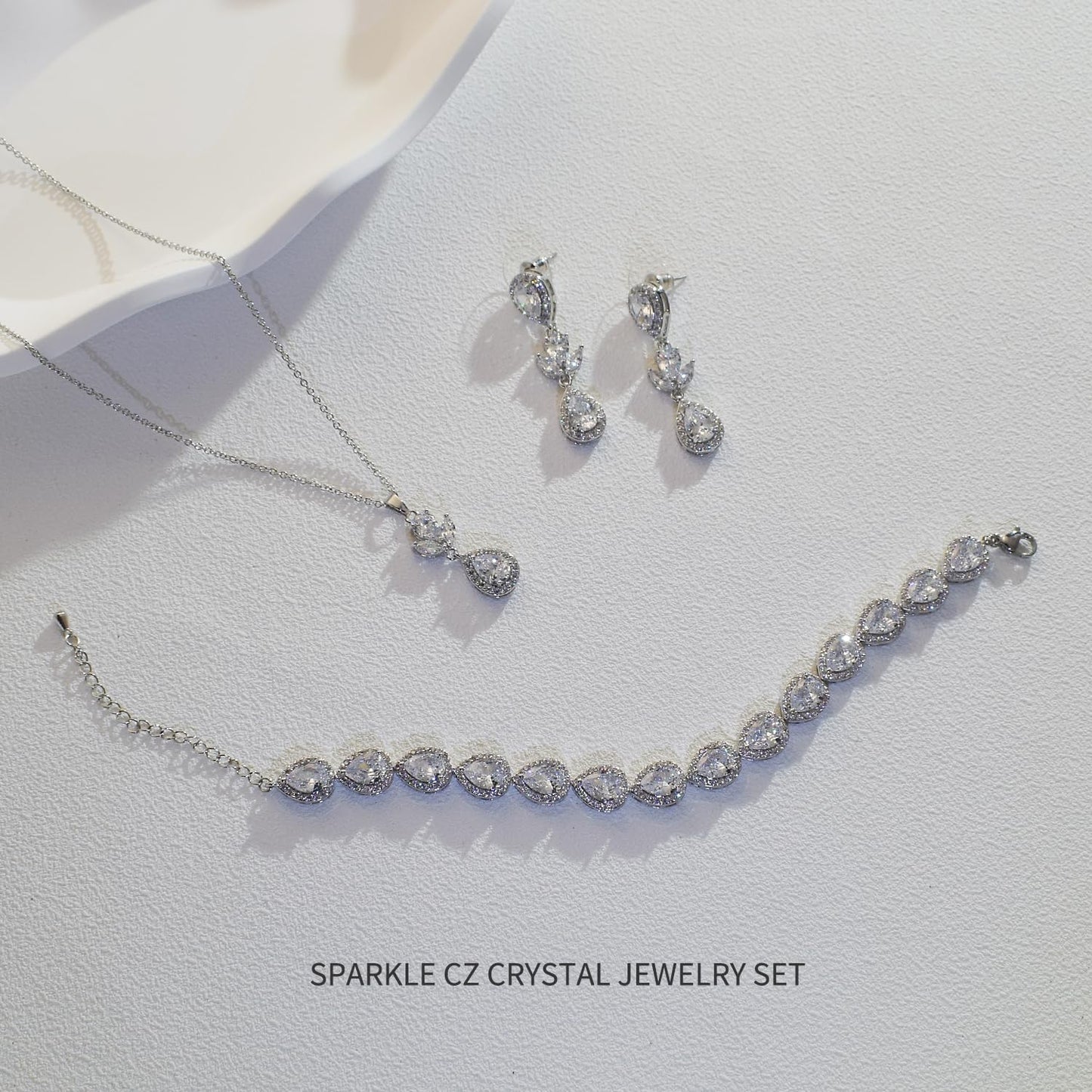 UDYLGOON Elegant Bridal Jewelry Set for Bride Bridesmaid Wedding Prom Teardrop Necklace Earrings Bracelet Set