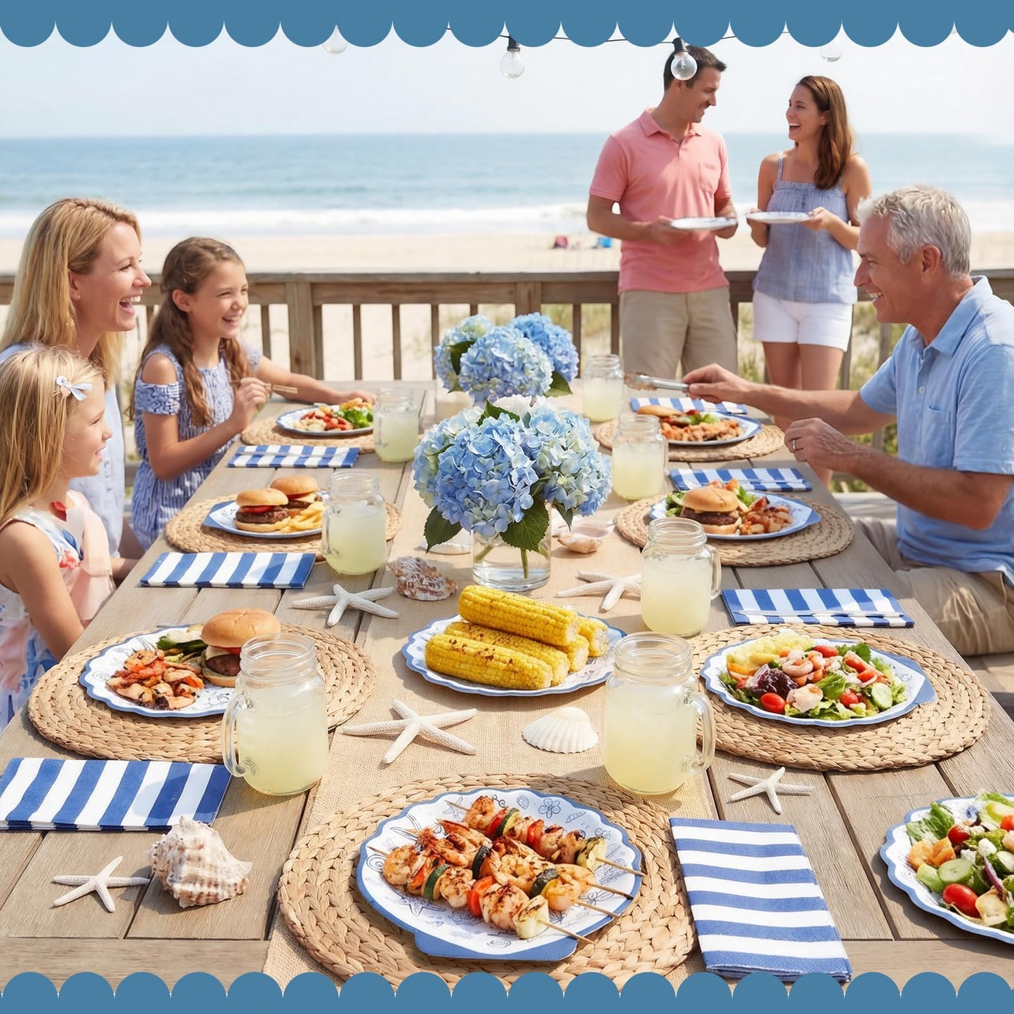 Acellegic 40pcs 7inch Seashell Paper Plate Ocean Seashell Beach Coastal Party Supplies Disposable Blue Bow Hydrangea Starfish Plate Seaside Favor for Summer Beach Wedding Bridal Shower Birthday Party