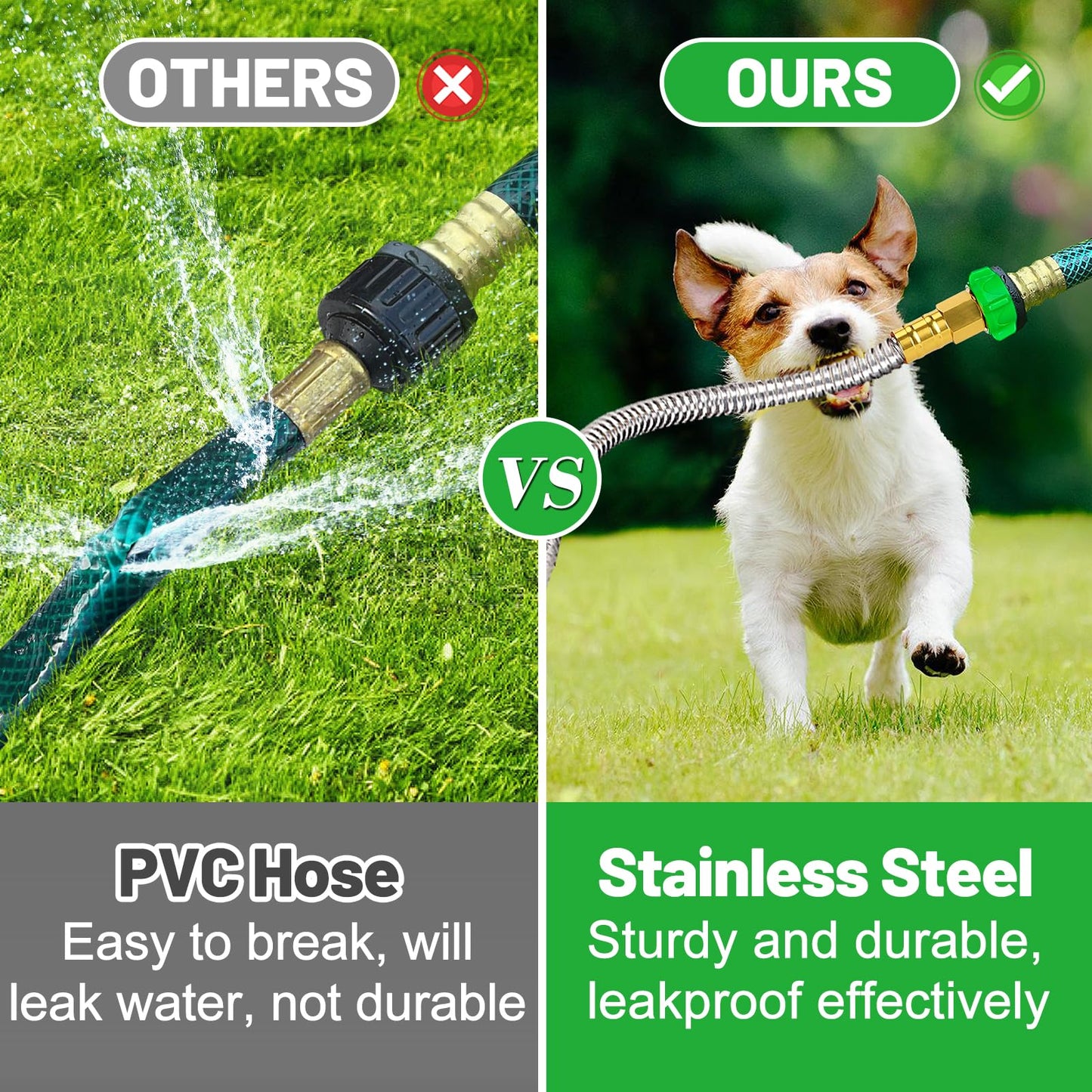 Short Garden Hose with Male to Female Connector - 3ft Metal Leakproof Leader Hose for Reel, Heavy Duty 304 Stainless Steel Flexible Water Pipe for Outdoor Garden Watering Car Pet Cleaning