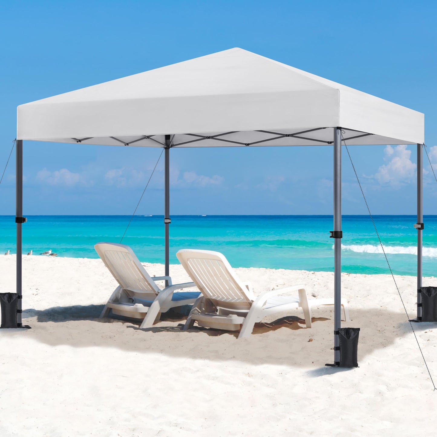 Yaheetech 10x10 1-Person Setup Pop Up Canopy Tent, Instant Portable Commercial Canopy Tent, Outdoor Gazebo with 1-Button Push, Wheeled Bag & 4 Sandbags for Home, Party & Outdoor, Silver-Coated White