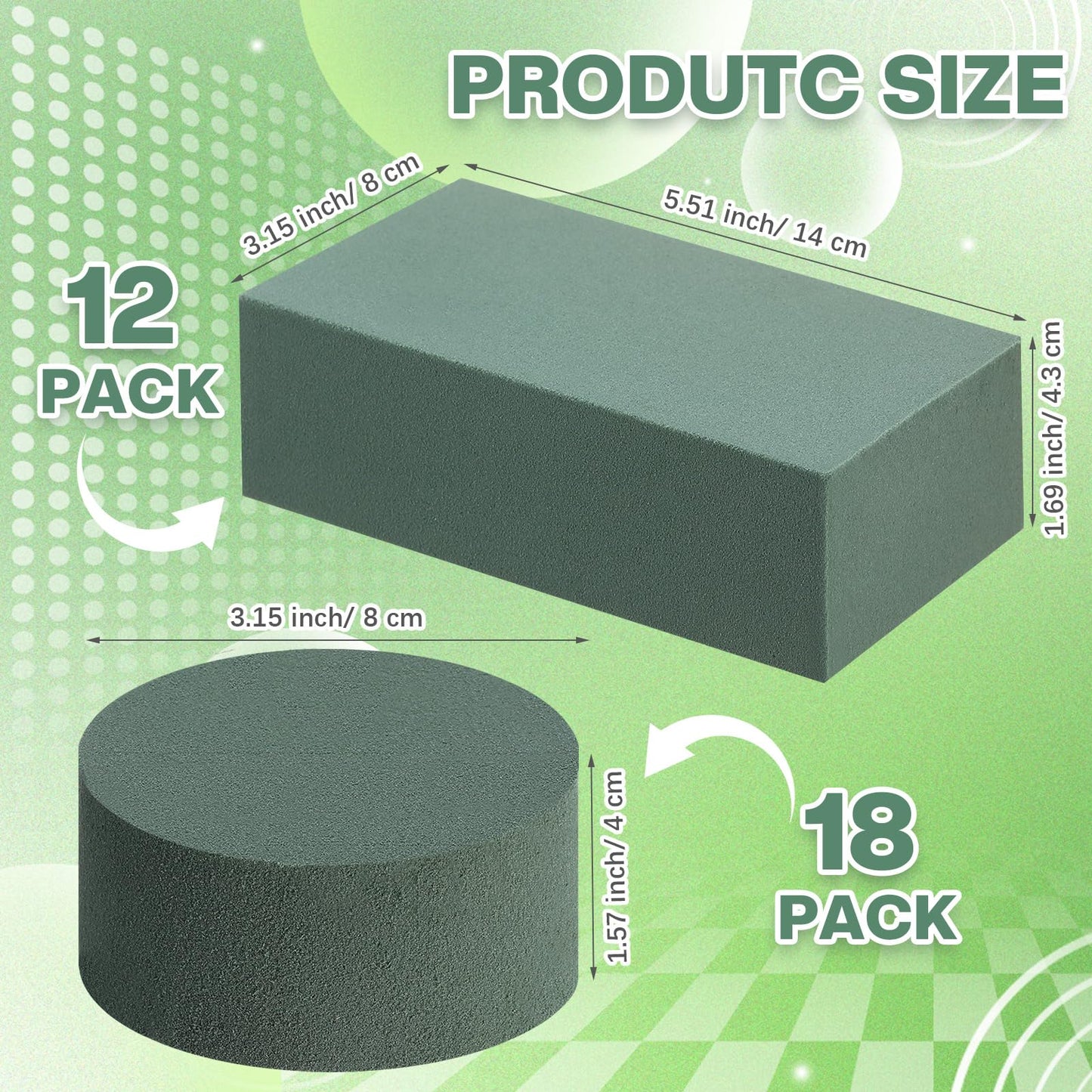 Baderke 30 Pack Floral Foam Blocks Round & Block Foam Set Green Wet & Dry Flower Blocks for Fresh & Artificial Flower Arrangement Florist Supplies for DIY Arts Crafts & Weddings