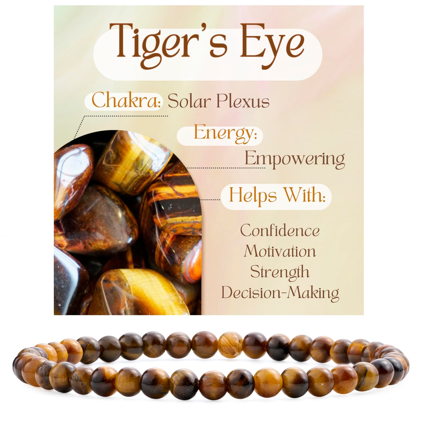 Bivei Tiger Eye - Empowering - 4mm Beaded Bracelets for Women Handmade Semi Precious Natural Stone Stretch Elastic Jewelry Yoga Protection Gifts Small