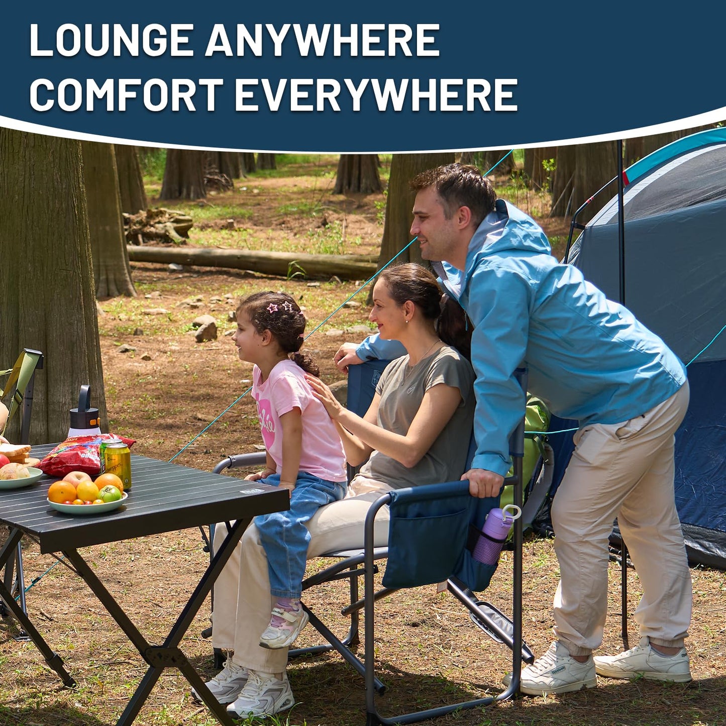 Timber Ridge XXL Director’s Chair – Heavy Duty Folding Camping Chair for Adults, 500 lb Capacity, Extra Wide Padded Seat for Camping, Sports, Lawn, Courtyard, and Outdoor Use, Blue
